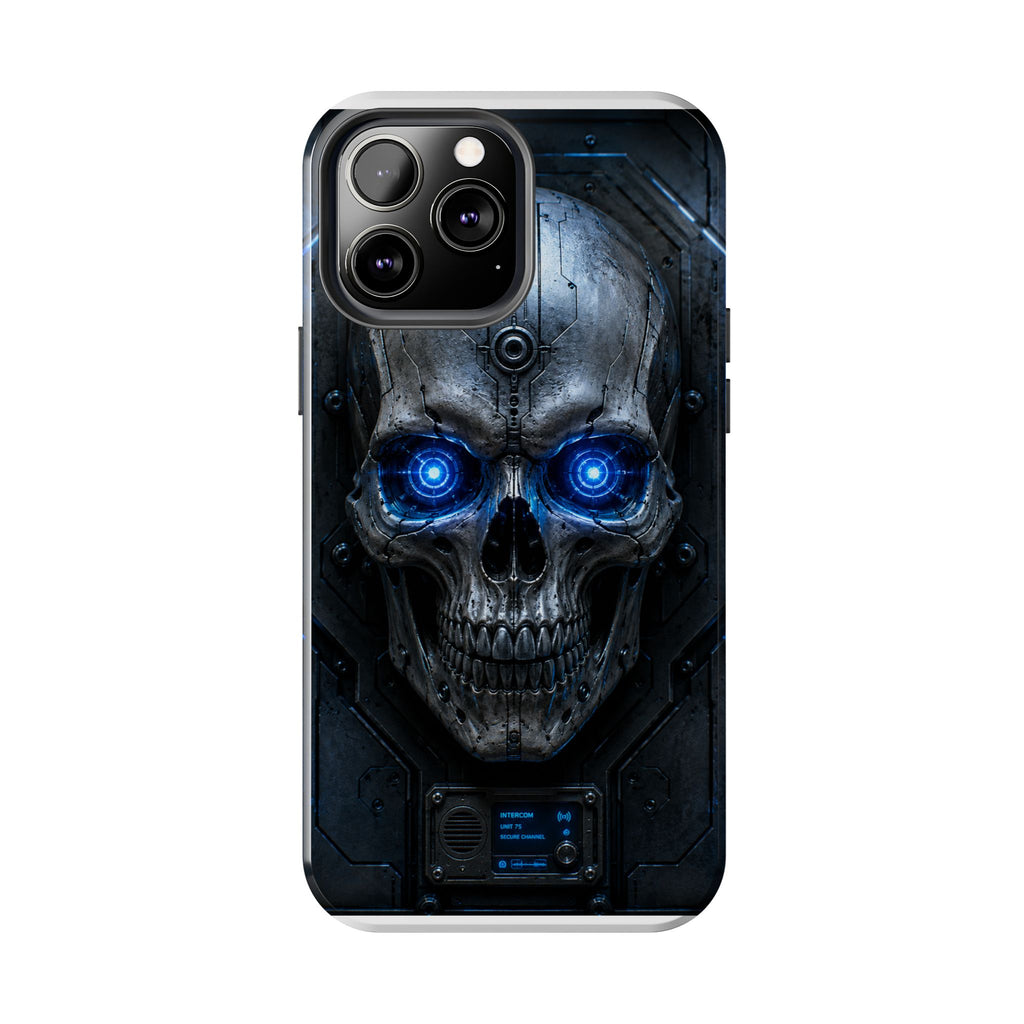 Cyber Skull Tough Phone Case — Blue LED Scary Robot Skull iPhone Case