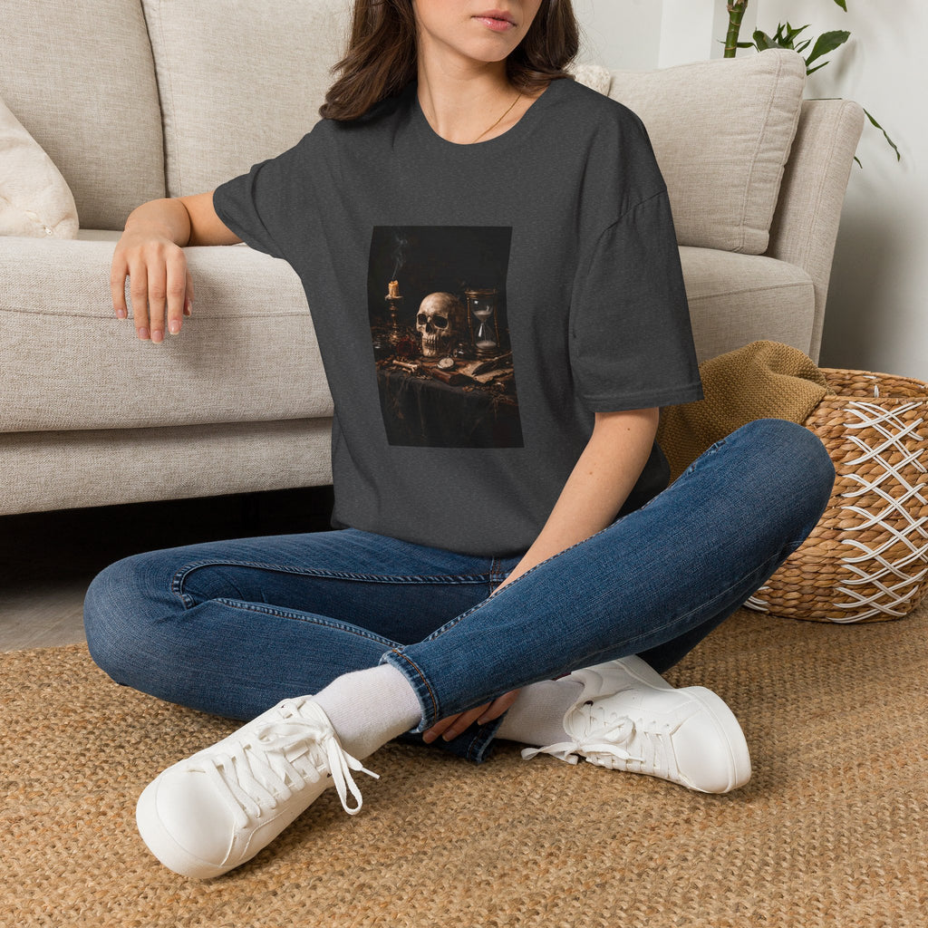 Skull Still Life T-Shirt — Vintage Vanitas Candle & Hourglass Tee