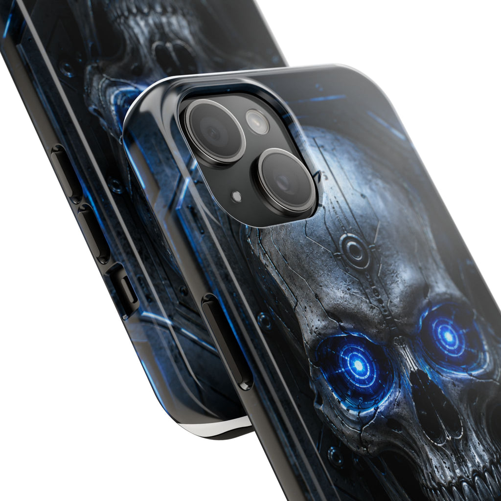Cyber Skull Tough Phone Case — Blue LED Scary Robot Skull iPhone Case