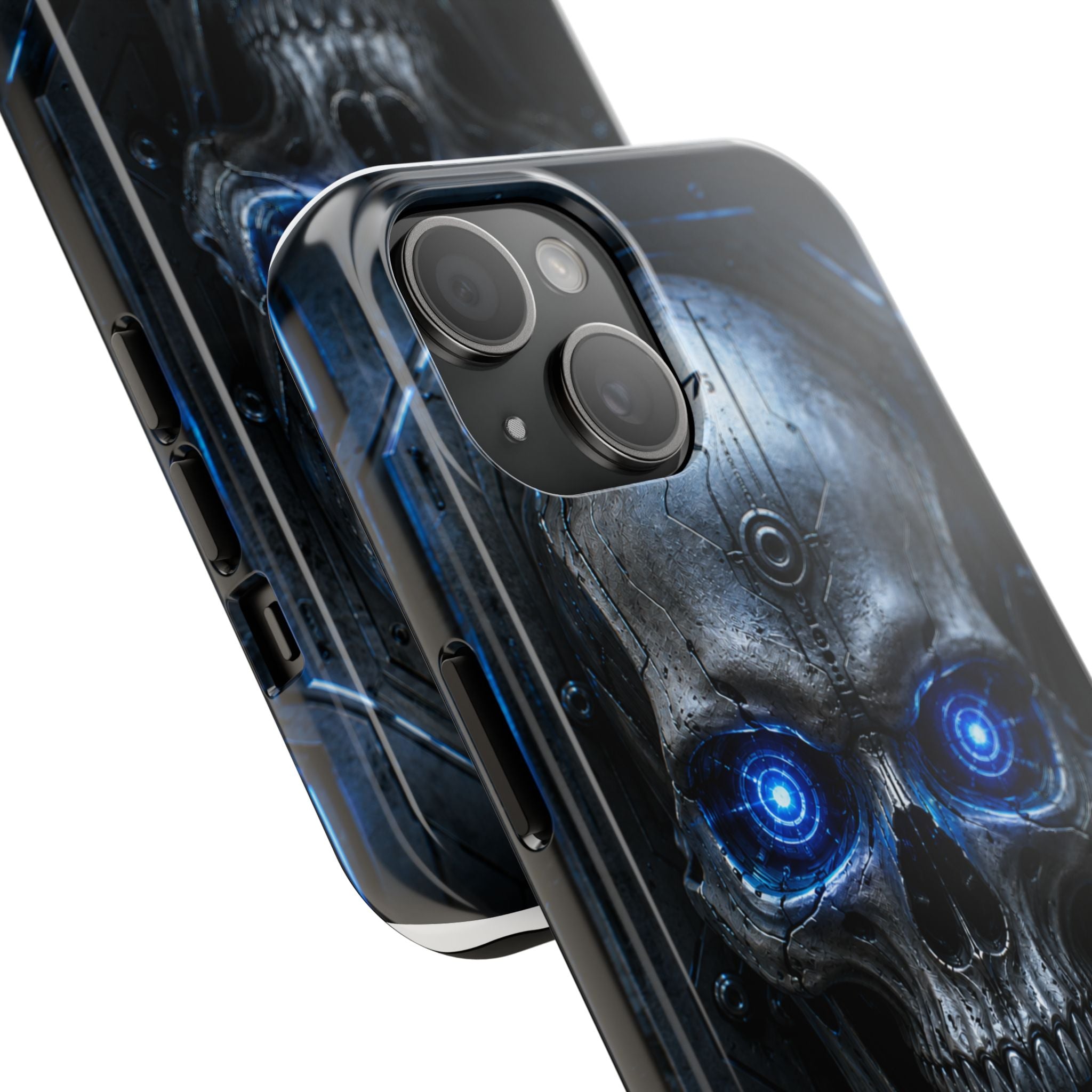 Cyber Skull Tough Phone Case — Blue LED Scary Robot Skull iPhone Case