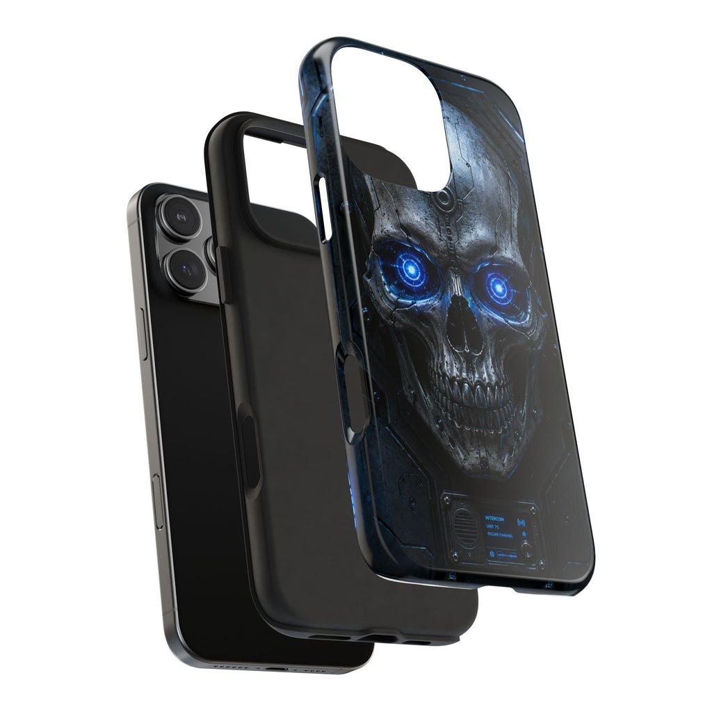 Cyber Skull Tough Phone Case — Blue LED Scary Robot Skull iPhone Case