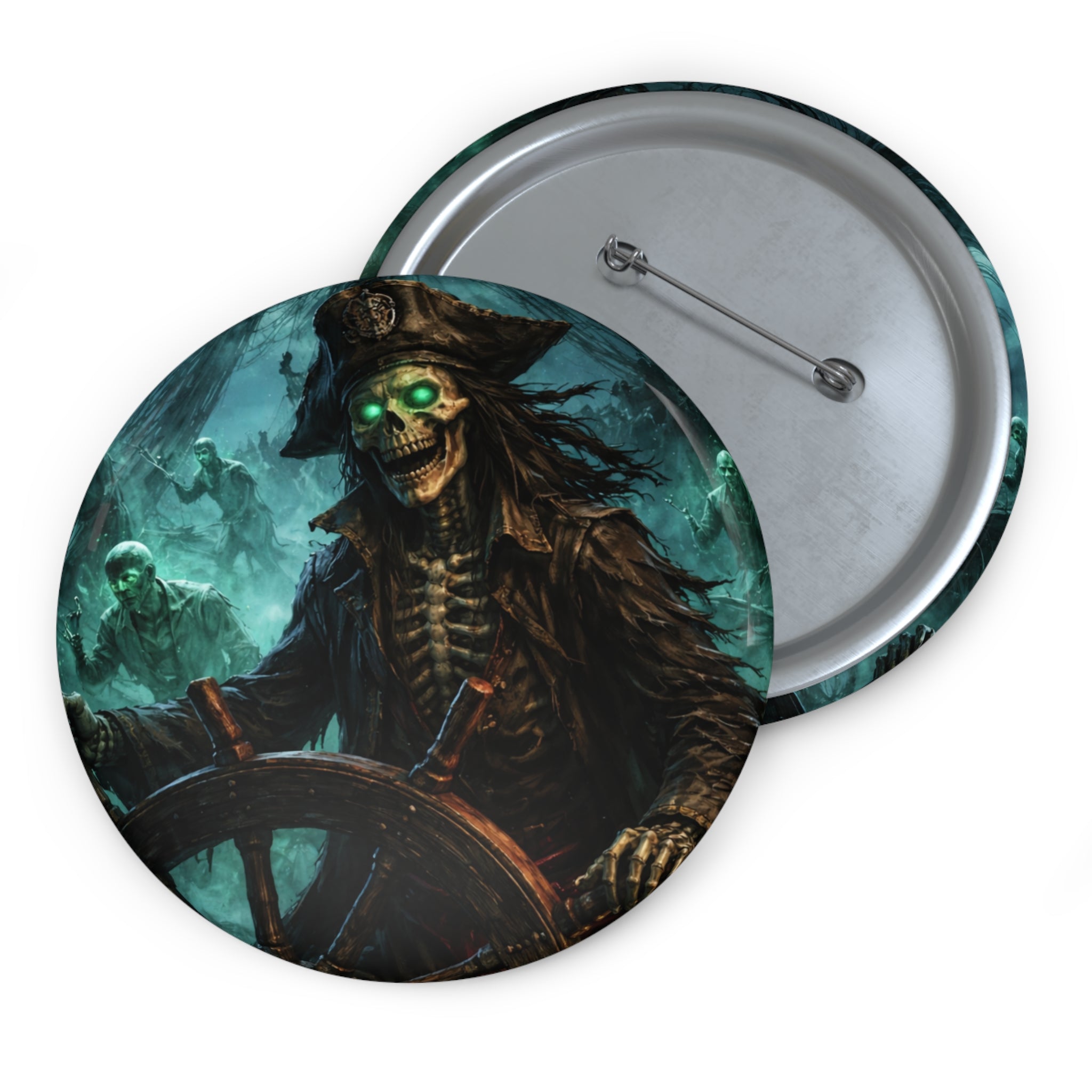Skull Pirate Button Pin — Haunted Ghost Captain Enamel-Style Badge