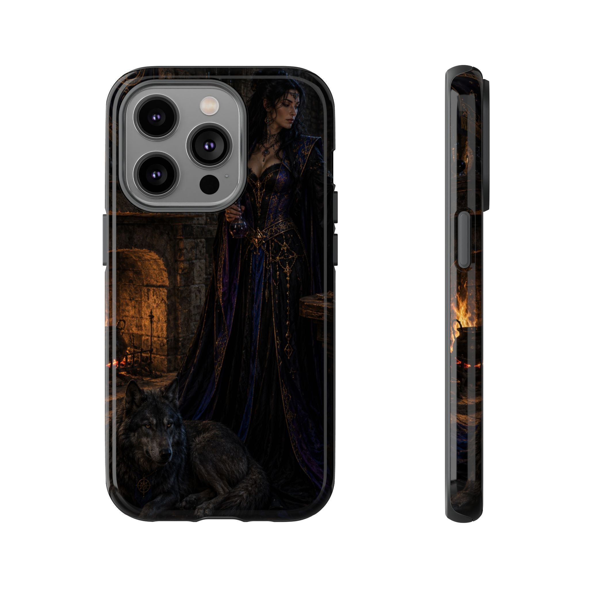 Gothic Witch Phone Case — Dark Fantasy Wolf & Fireplace Tough Case