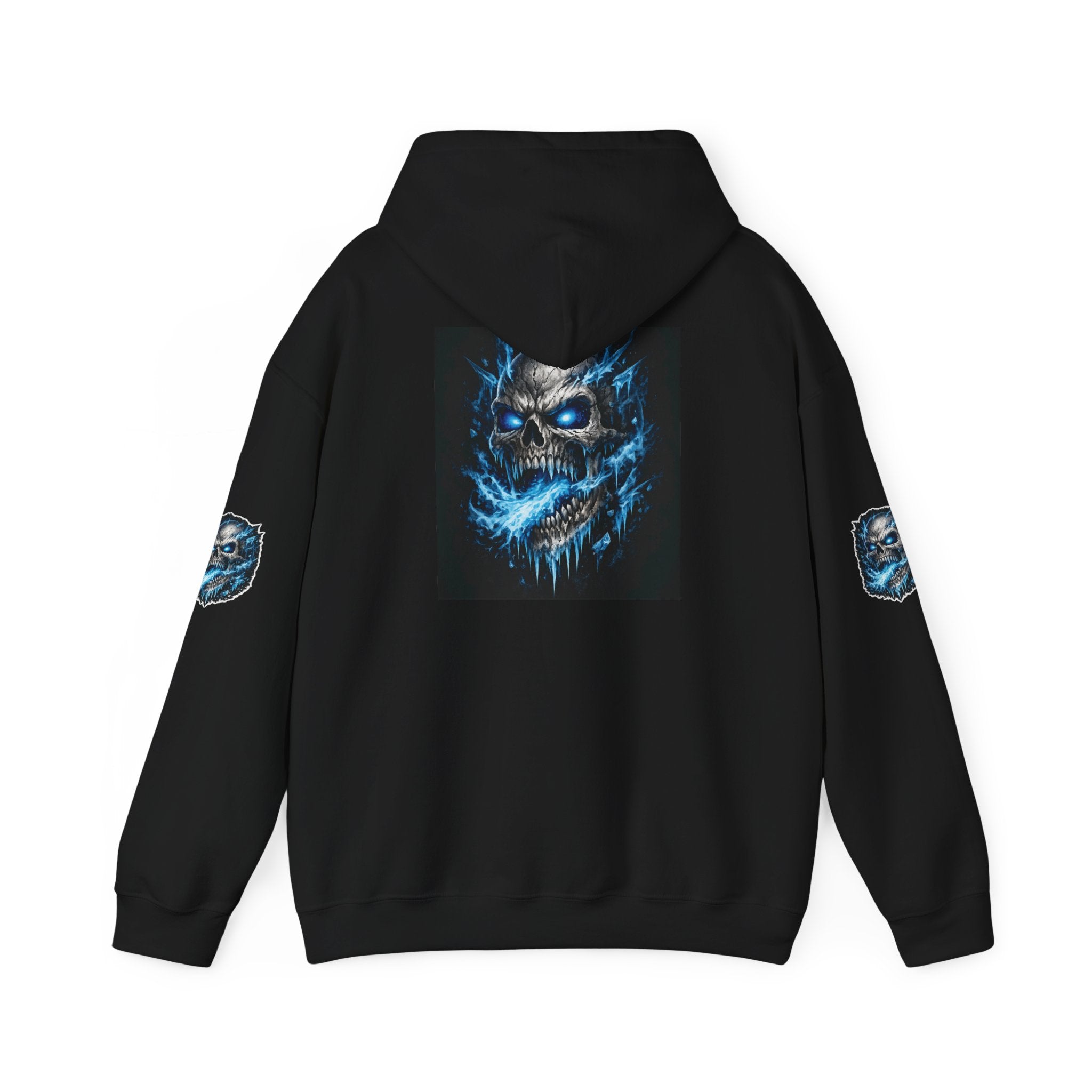 Premium Skull Hoodie — Blue Cyber Skull Graphic Pullover