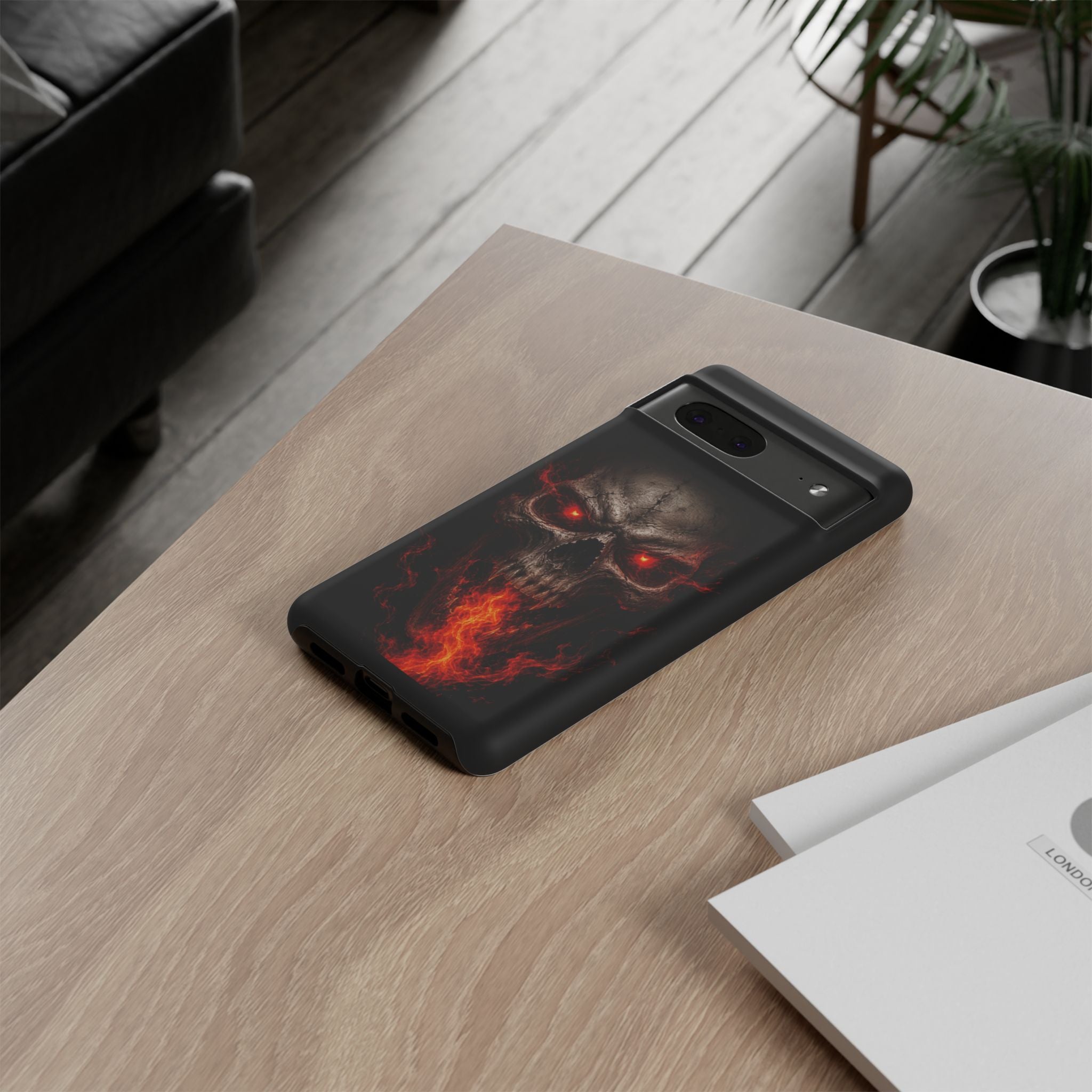 Flaming Skull Tough Case — Heavy-Duty Phone Case with Red-Eye Skull Design