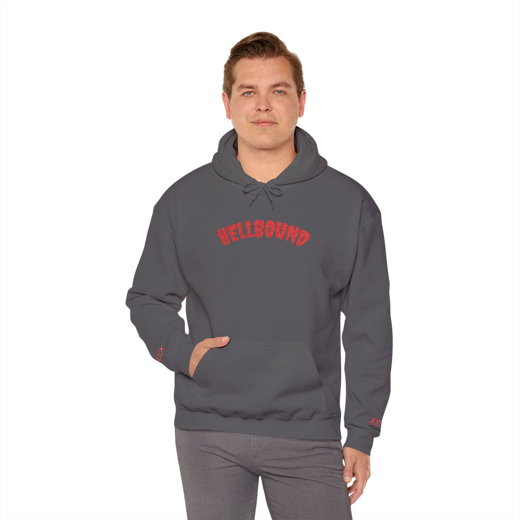 Hellbound Hoodie — Gothic Red Script Embroidered Pullover