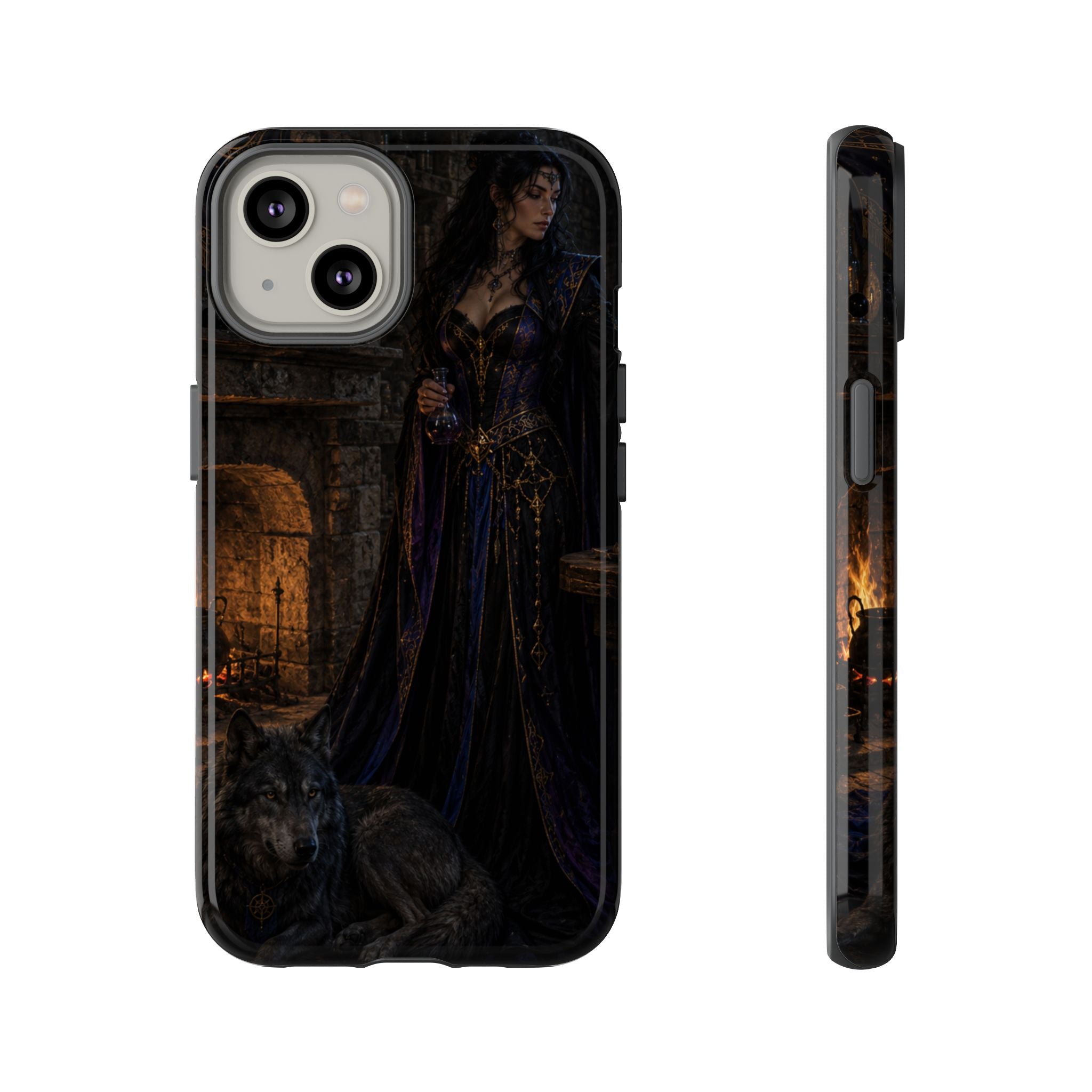 Gothic Witch Phone Case — Dark Fantasy Wolf & Fireplace Tough Case