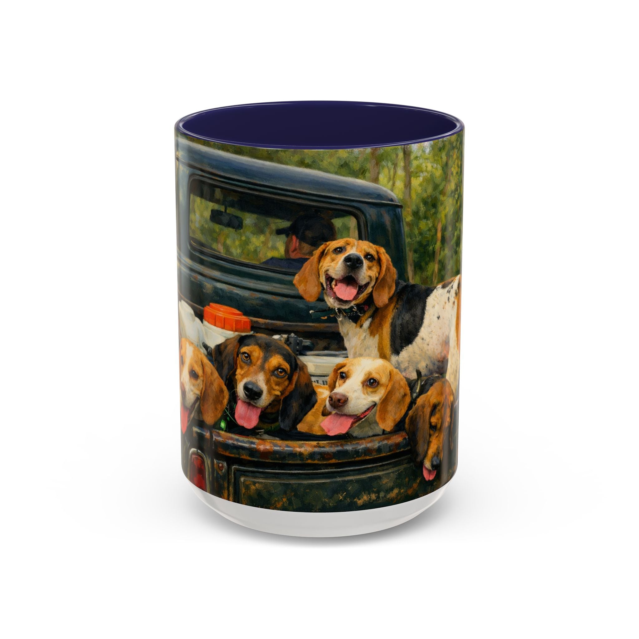 Suzu's Beagle Pack Coffee Mug — Dogs in Truck Accent Ceramic Mug (11/15oz)