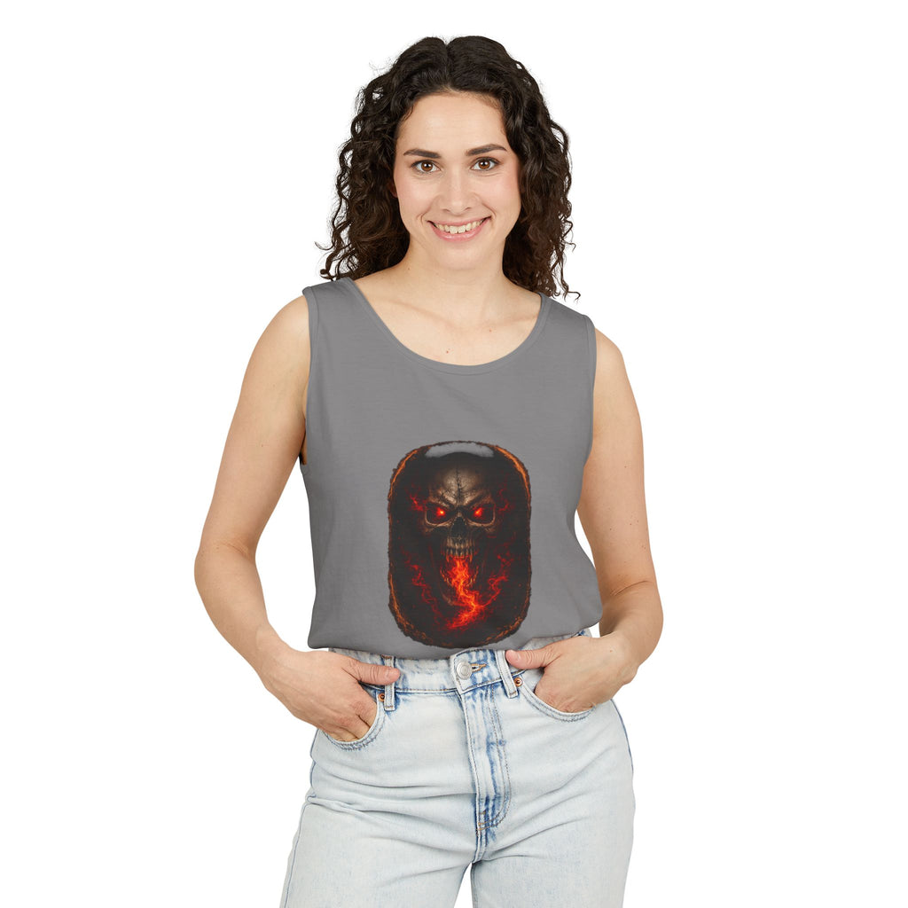 Demon Skull Flame Tank Top — Horror Graphic Summer Tee