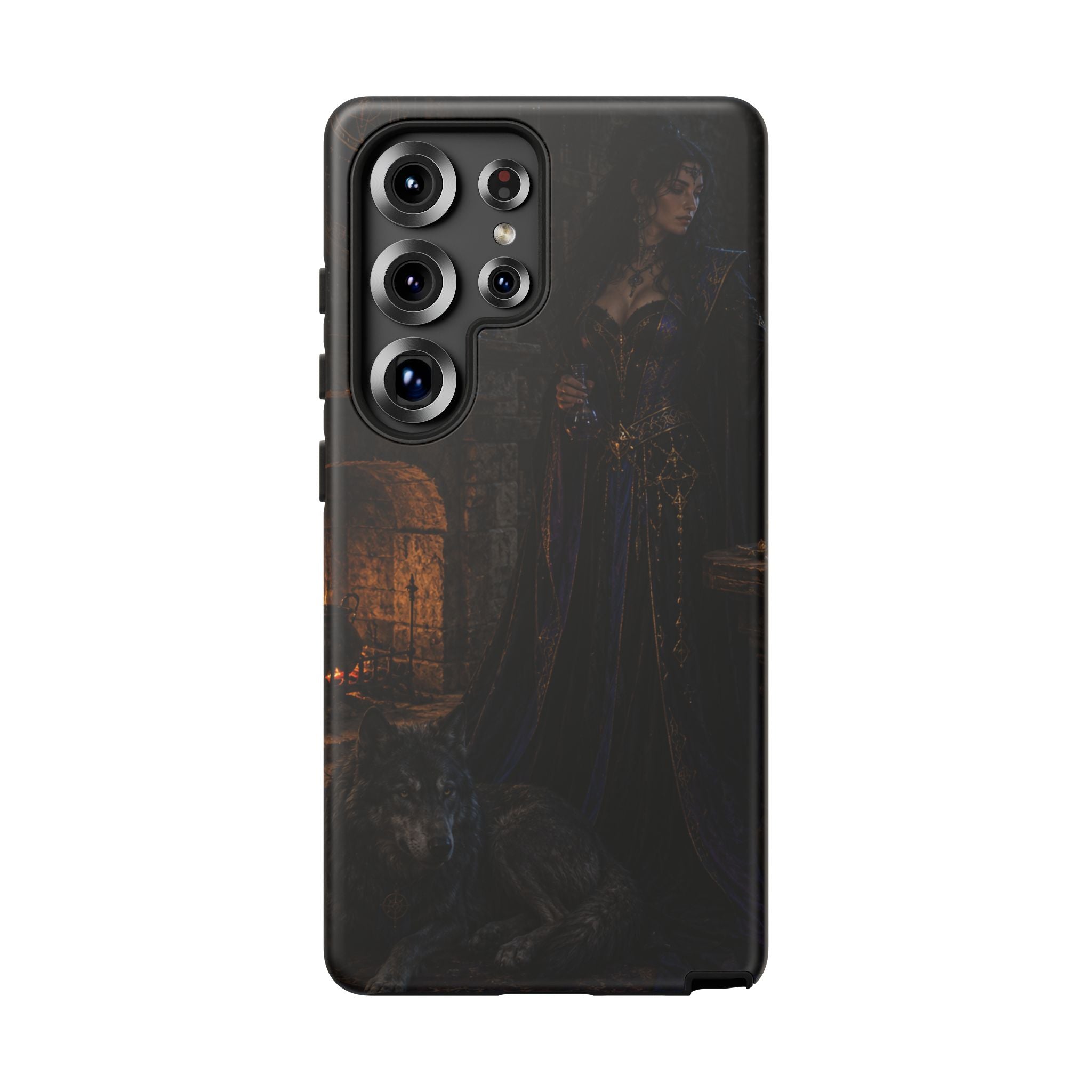Gothic Witch Phone Case — Dark Fantasy Wolf & Fireplace Tough Case