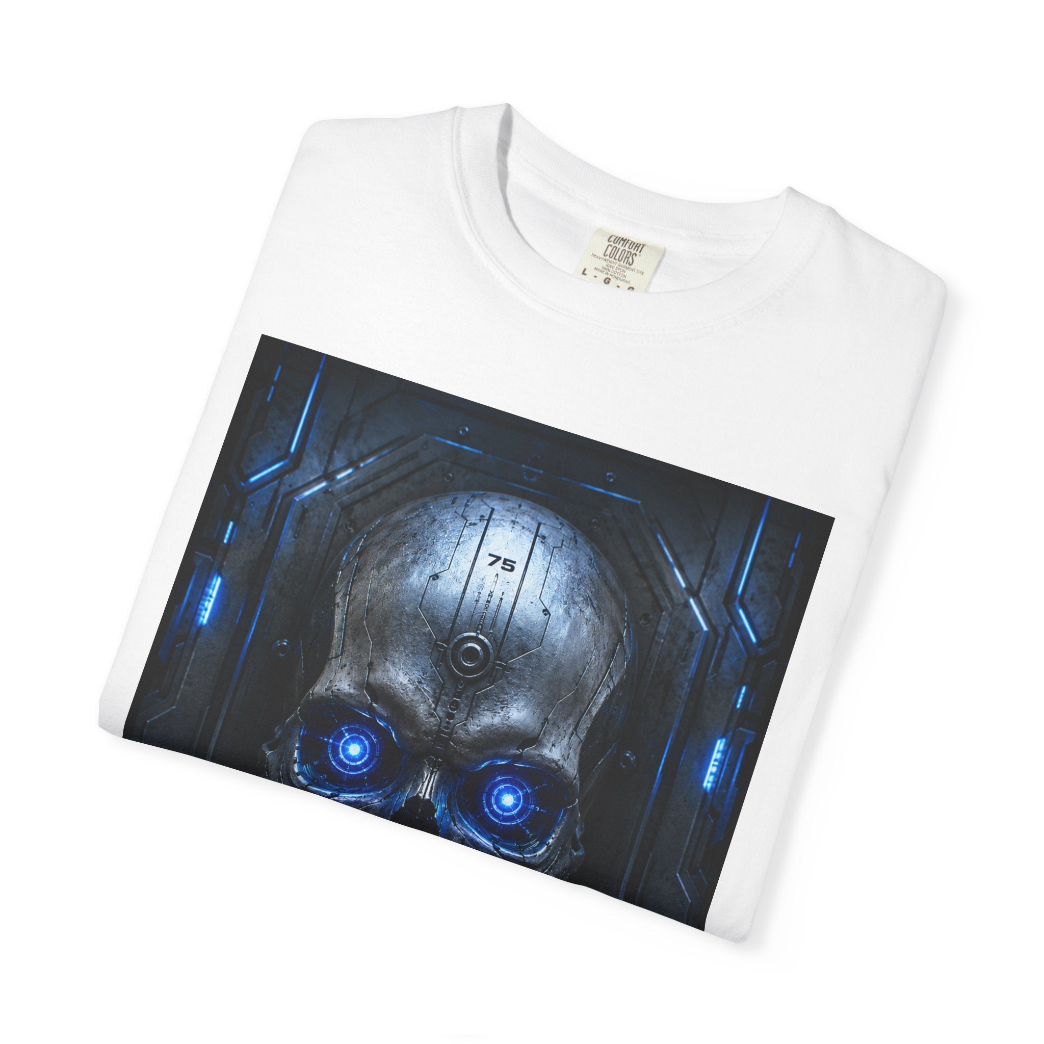 Blue Cyber Skull T-shirt | Futuristic Skull Graphic Tee
