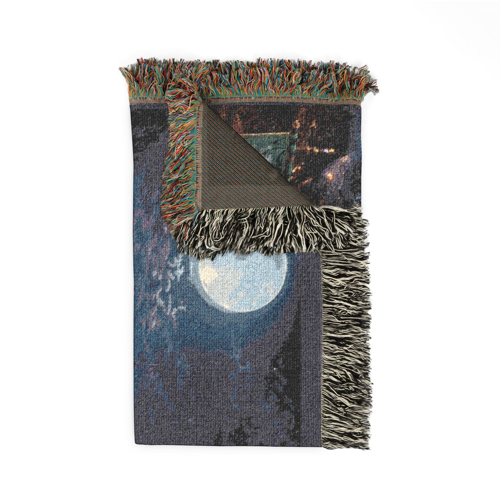 Dragon Night Woven Blanket — Mystical Moonlit Cityscape Throw