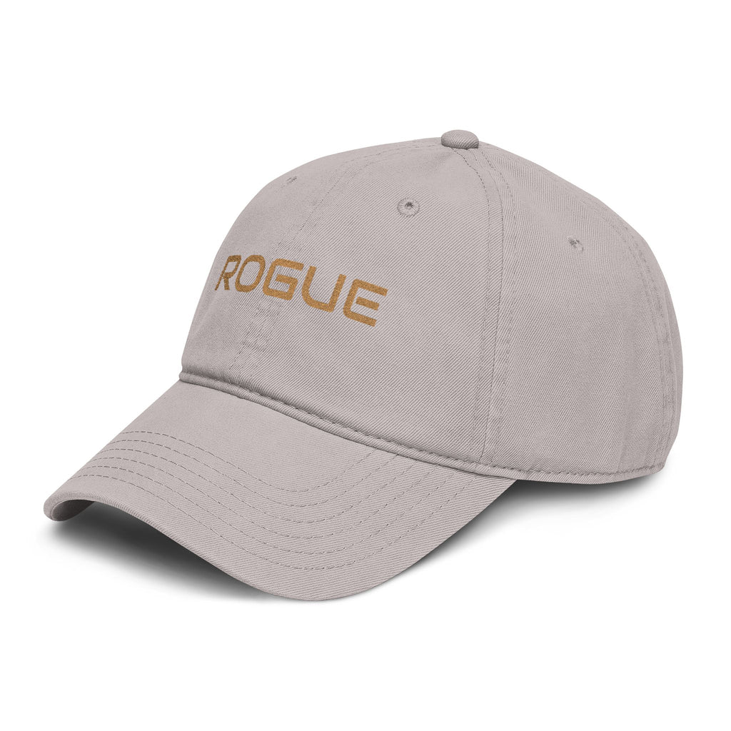 Rogue Embroidered Washed Baseball Cap — Vintage Gray Dad Hat with Gold Stitching