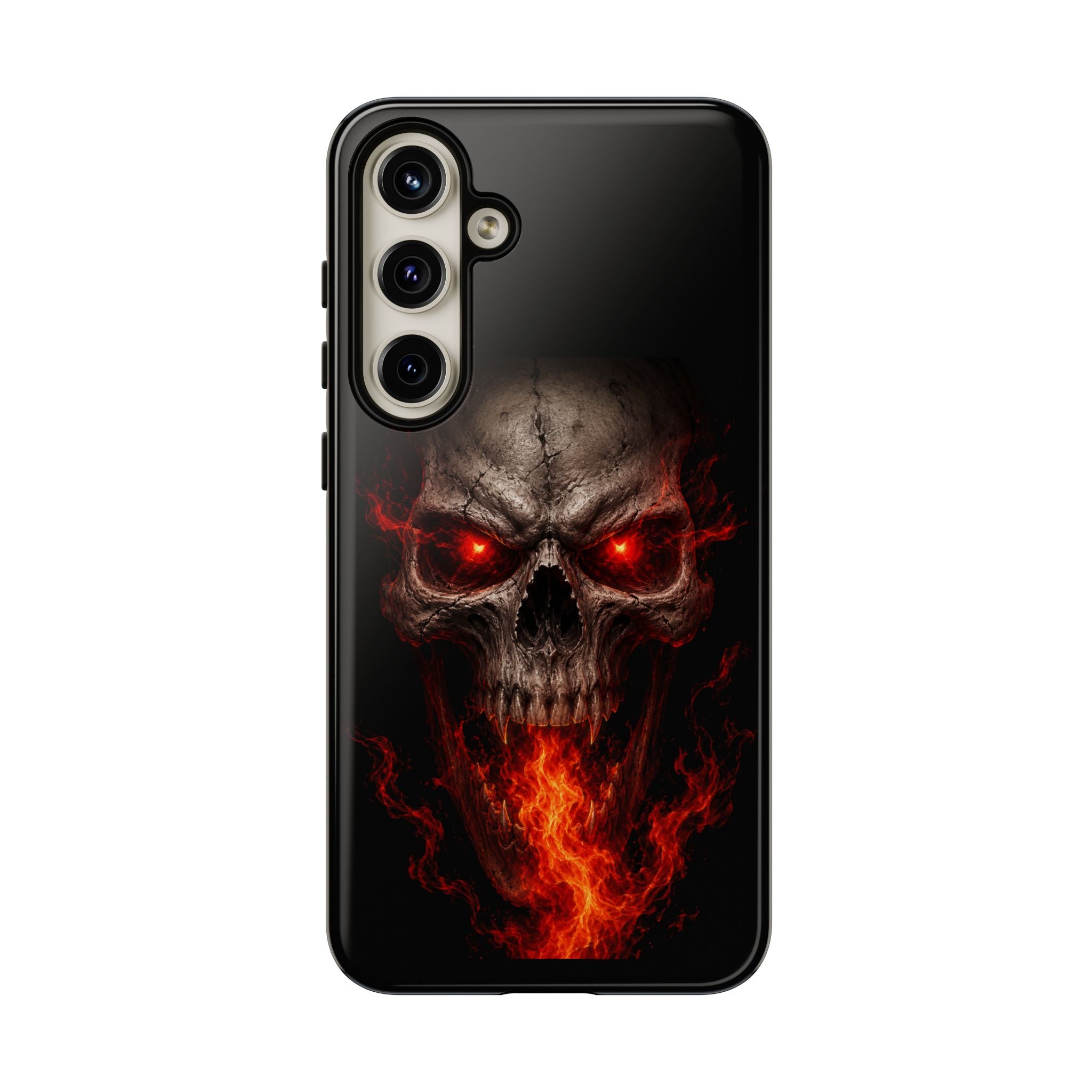Flaming Skull Tough Case — Heavy-Duty Phone Case with Red-Eye Skull Design