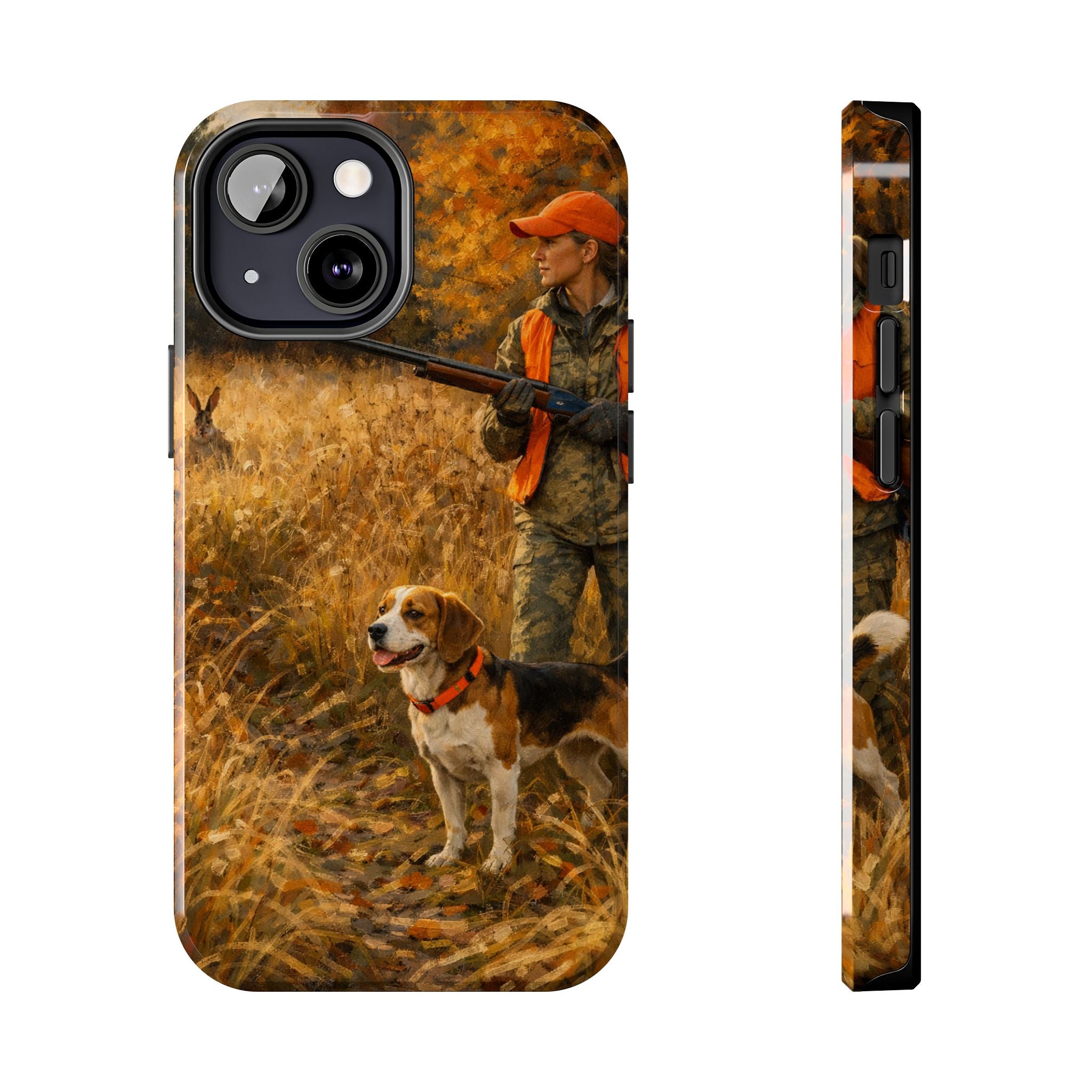Hunting Scene Tough Phone Case — Hunter & Beagle Autumn Field Protective Cover