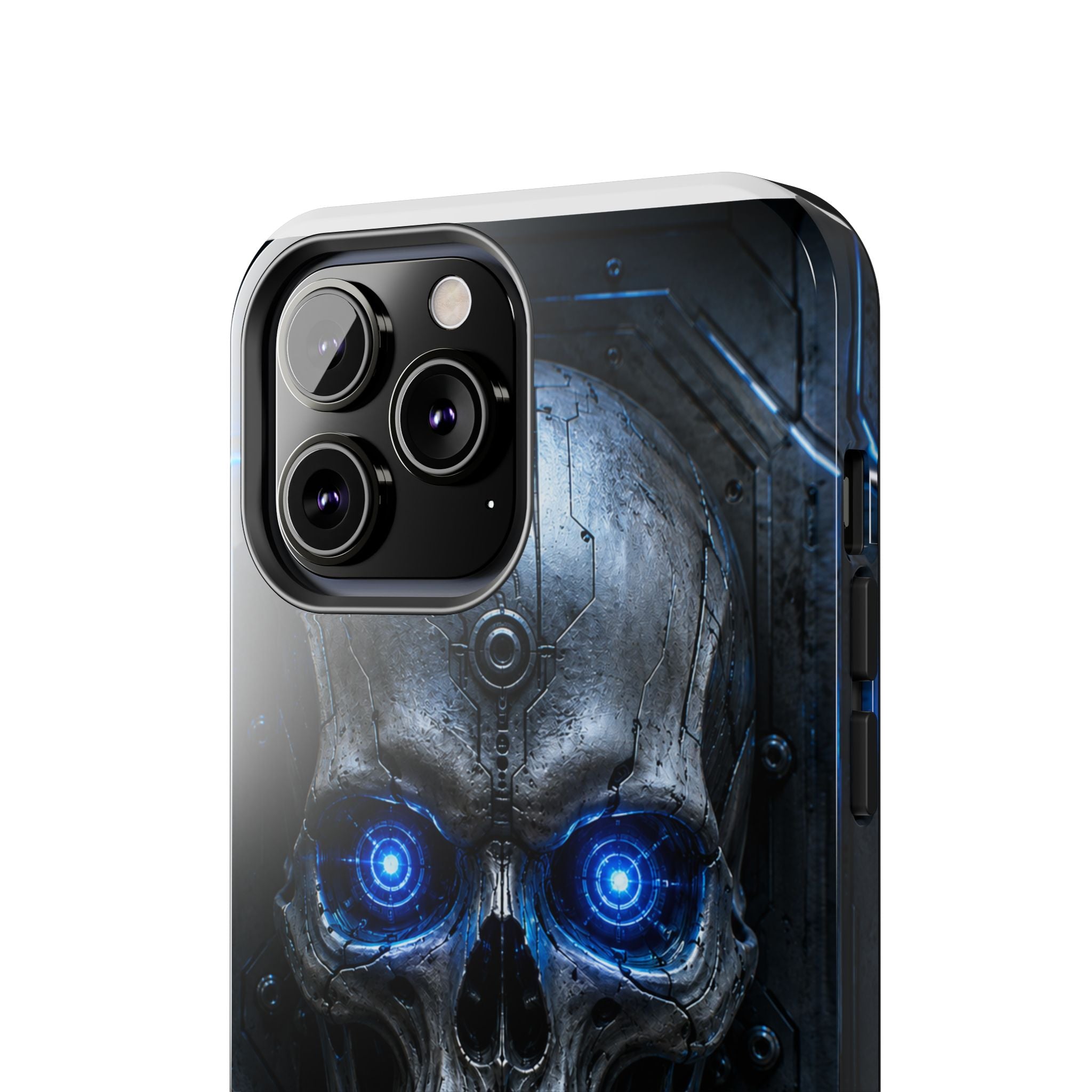 Cyber Skull Tough Phone Case — Blue LED Scary Robot Skull iPhone Case