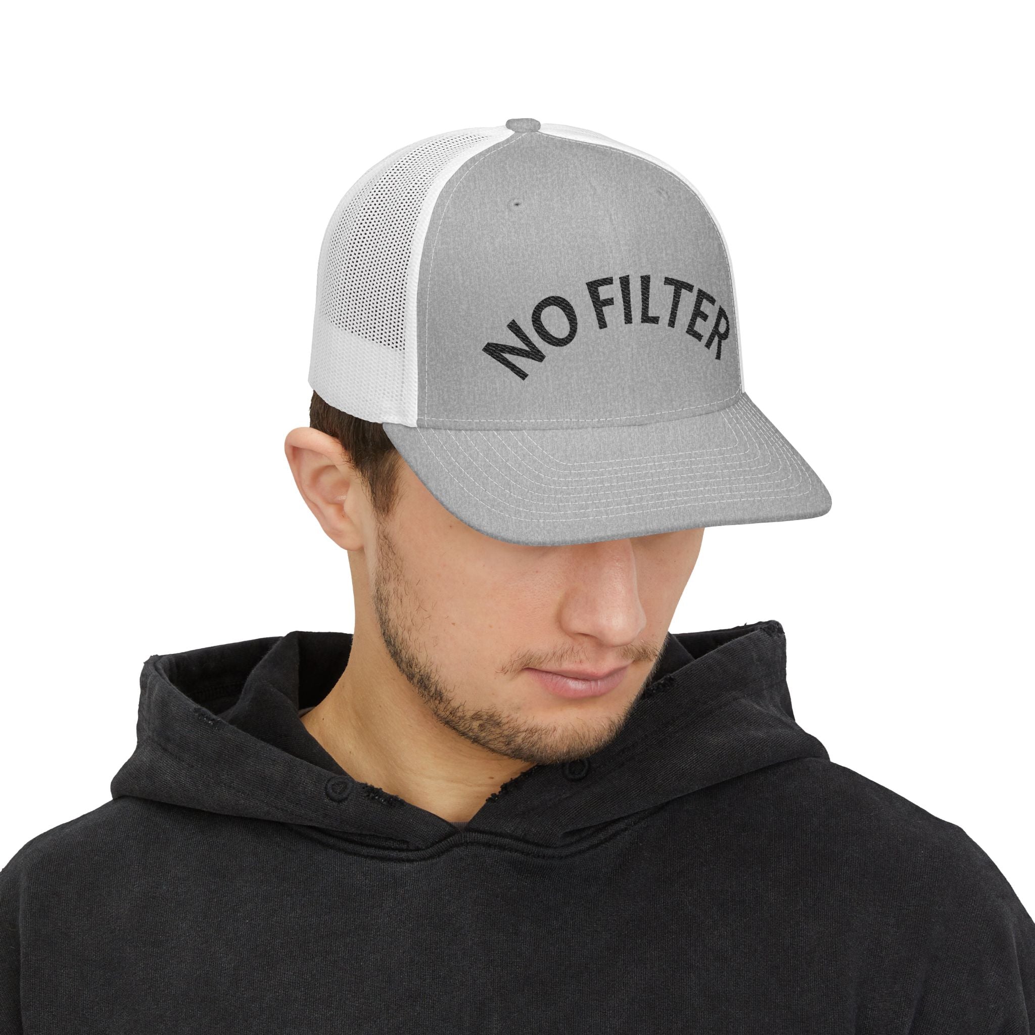 No Filter Snapback Trucker Cap — Bold Mesh Back Hat