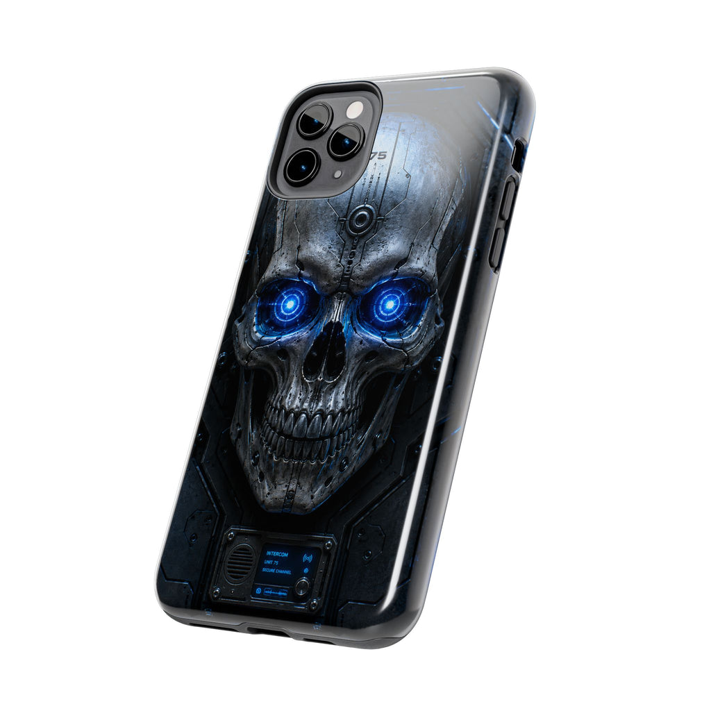 Cyber Skull Tough Phone Case — Blue LED Scary Robot Skull iPhone Case