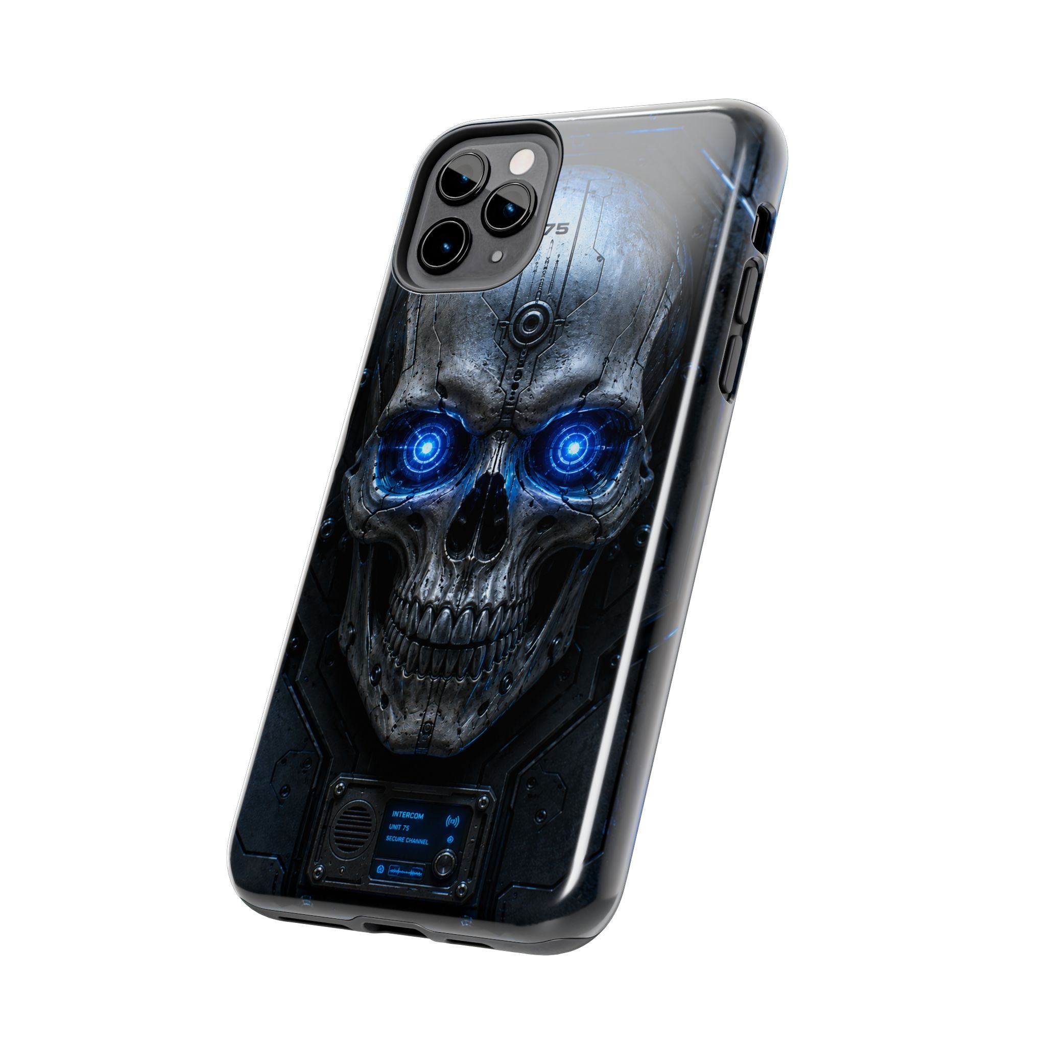 Cyber Skull Tough Phone Case — Blue LED Scary Robot Skull iPhone Case