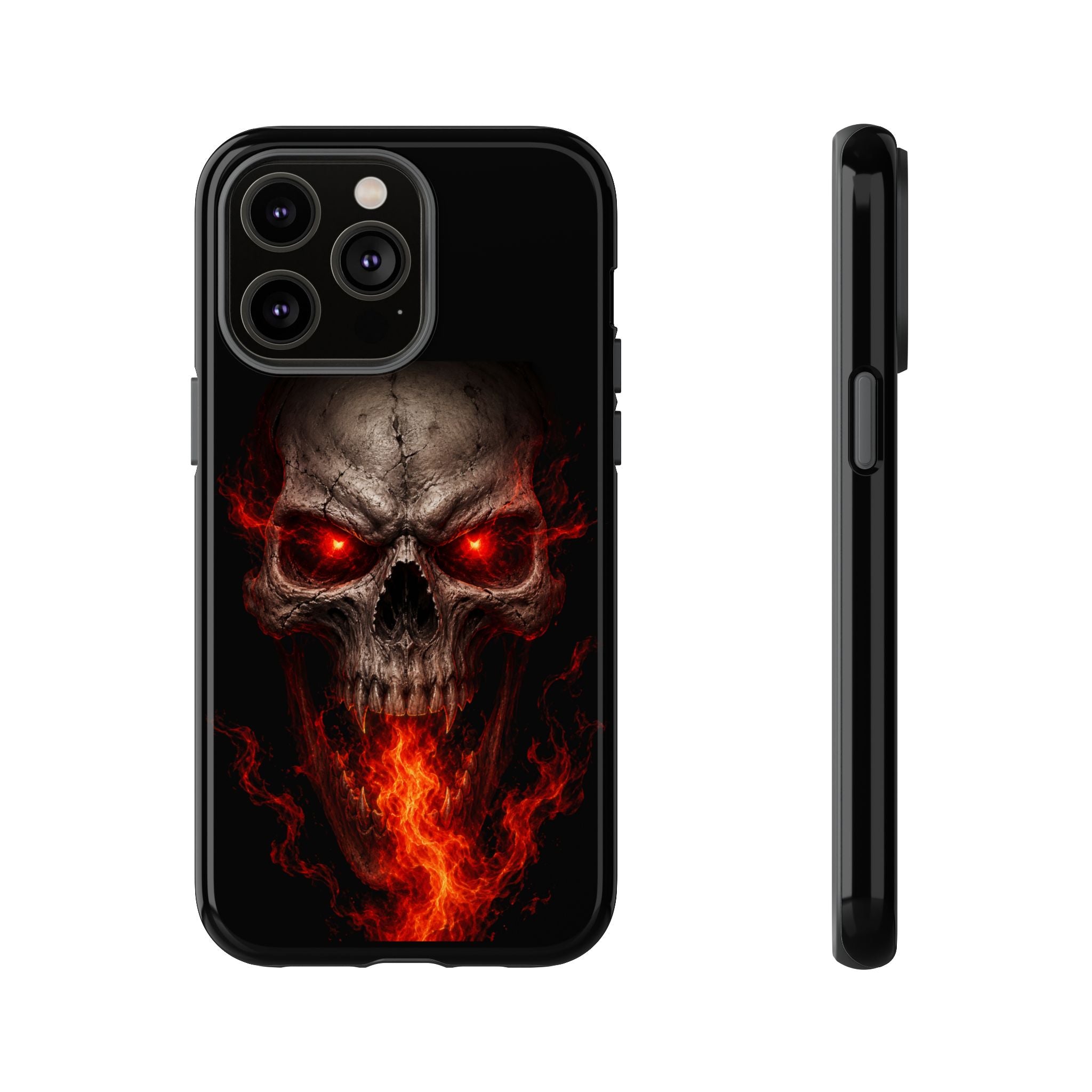 Flaming Skull Tough Case — Heavy-Duty Phone Case with Red-Eye Skull Design