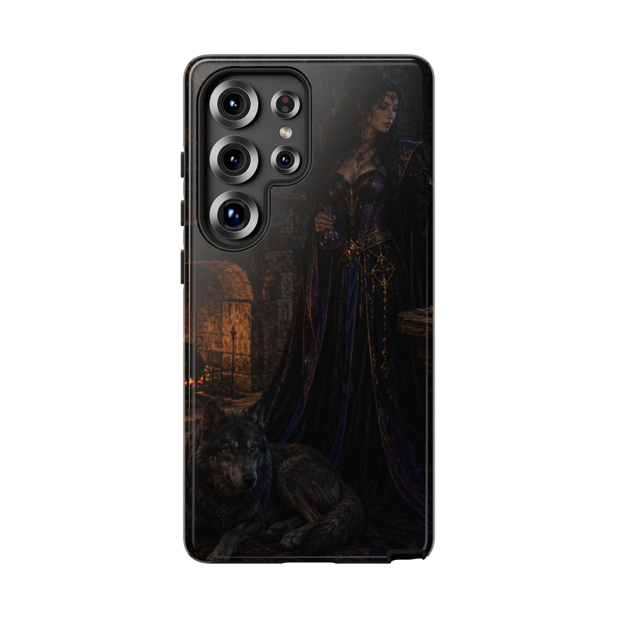 Gothic Witch Phone Case — Dark Fantasy Wolf & Fireplace Tough Case