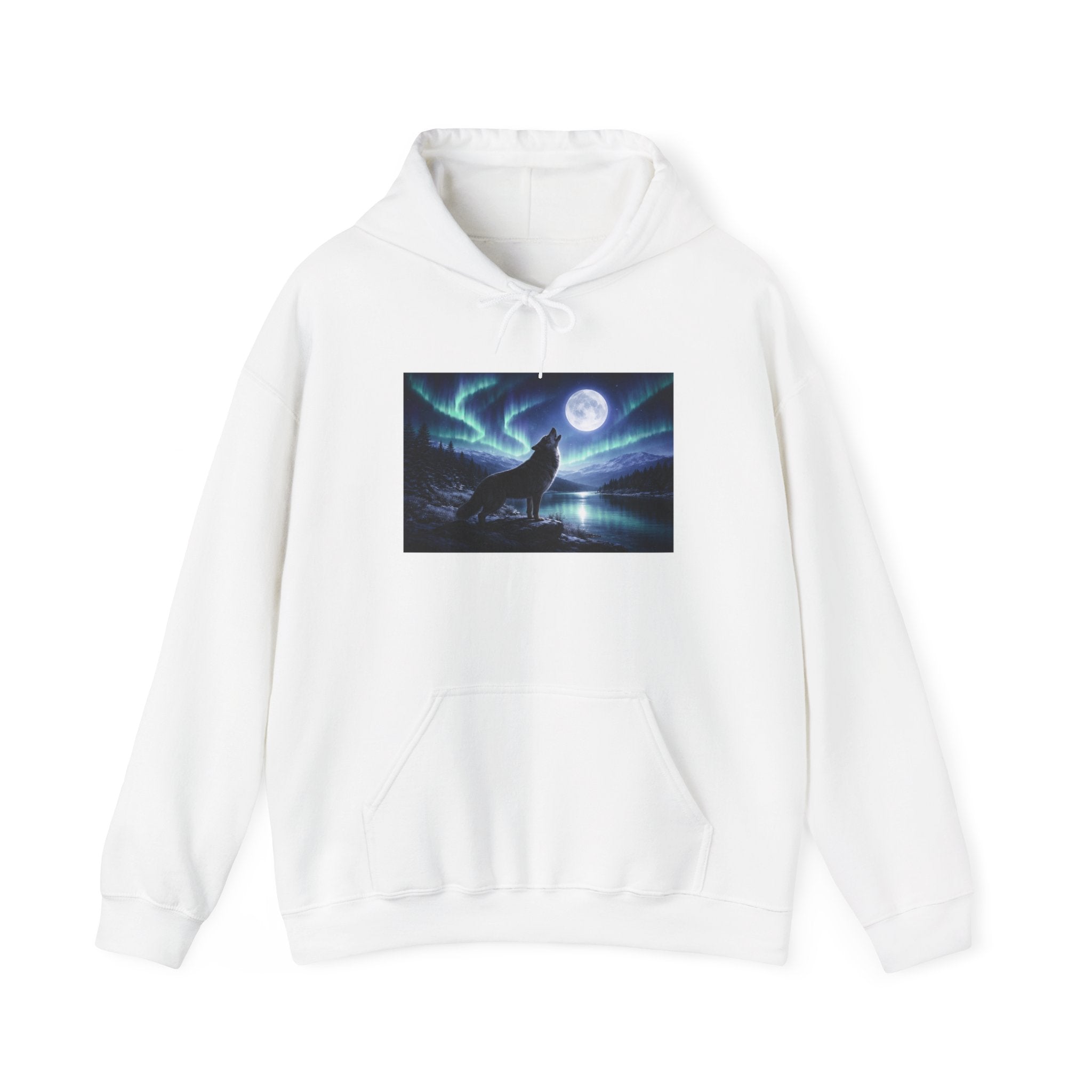 Wolf Howl Hoodie — Northern Lights Moonlight Graphic Sweatshirt