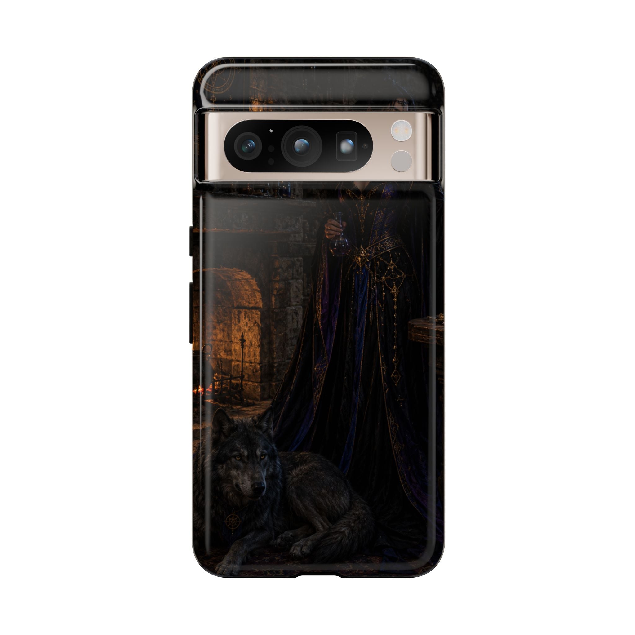 Gothic Witch Phone Case — Dark Fantasy Wolf & Fireplace Tough Case