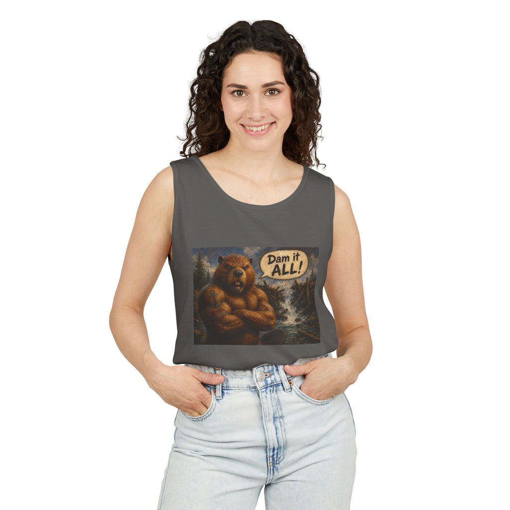 Big Beaver Graphic Tank Top — 'Dam It, All!' Vintage Wilderness Humor