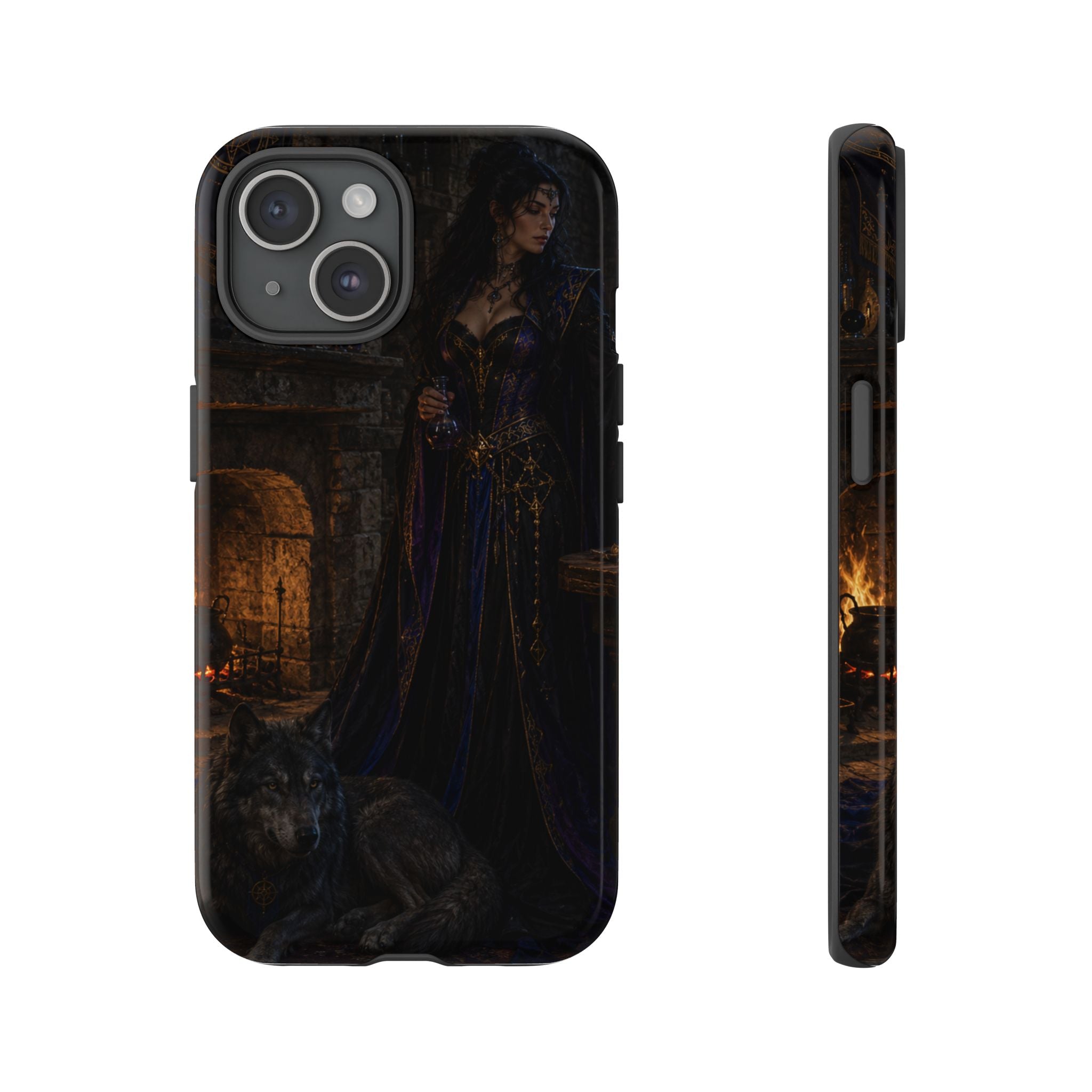 Gothic Witch Phone Case — Dark Fantasy Wolf & Fireplace Tough Case