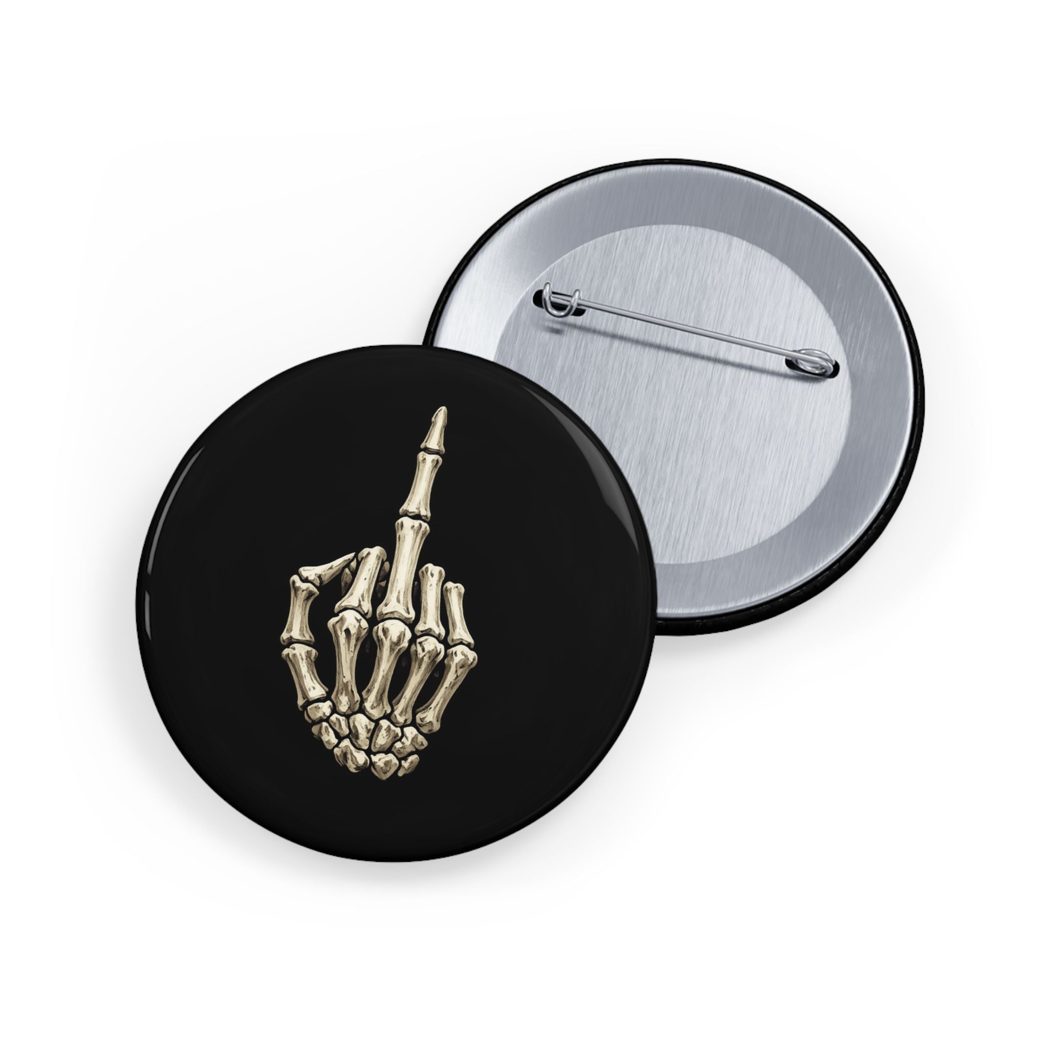 Skeleton Finger Round Pin — Gothic Punk Enamel Button