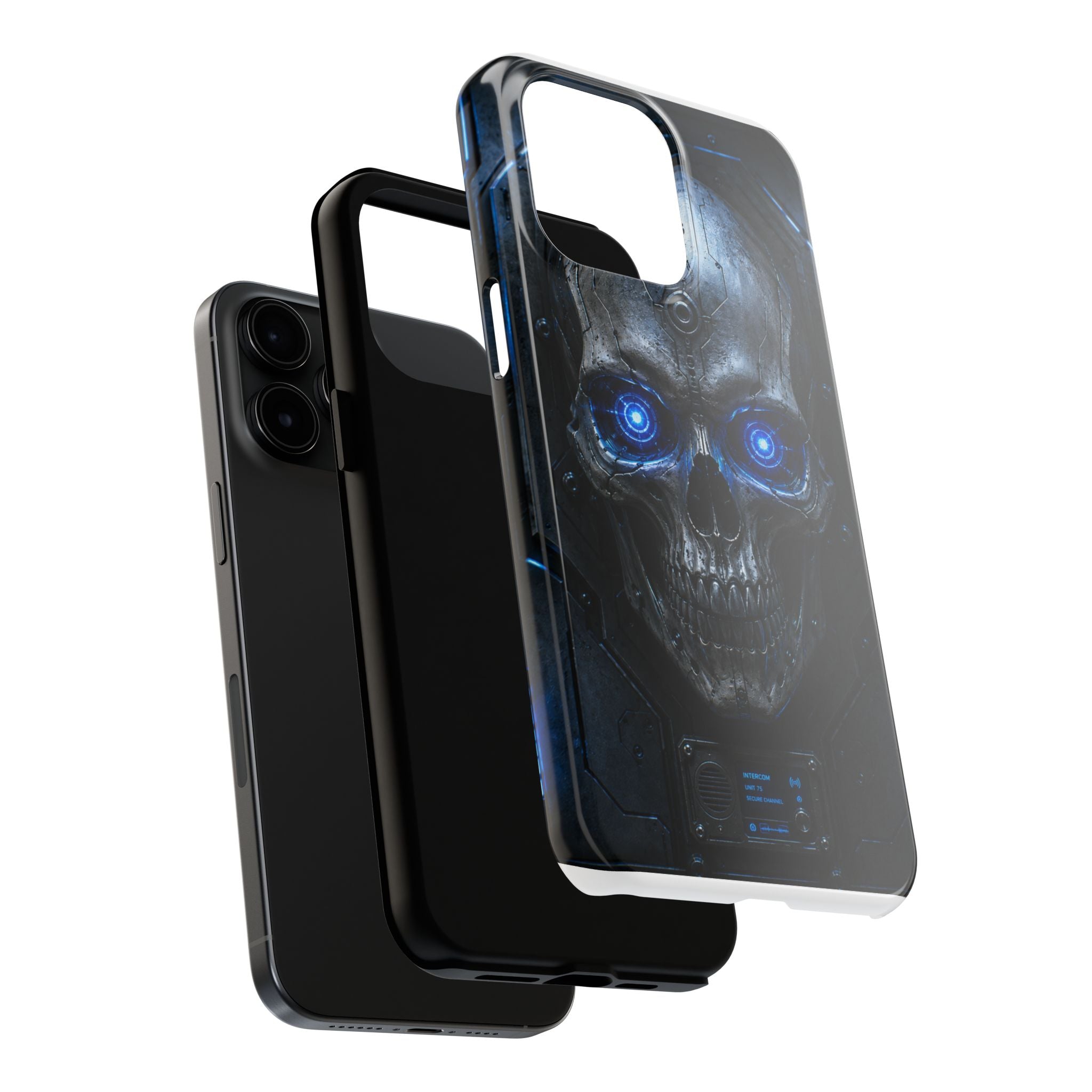Cyber Skull Tough Phone Case — Blue LED Scary Robot Skull iPhone Case