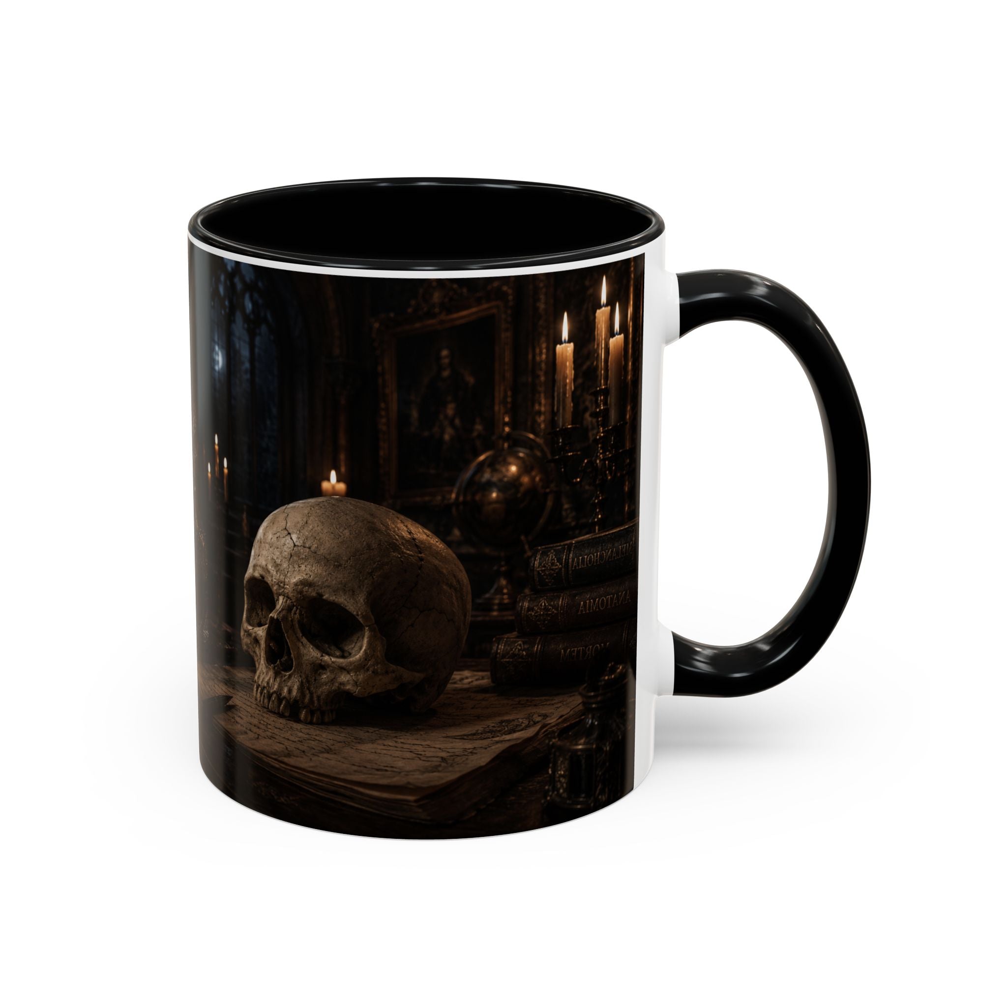 Gothic Skull Coffee Mug — Candlelit Occult Library Accent Mug (11/15oz)