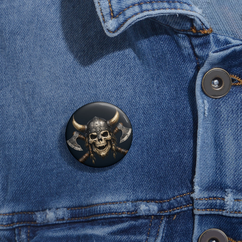 Viking Skull Button Pin — Axe Helmet Metal Badge