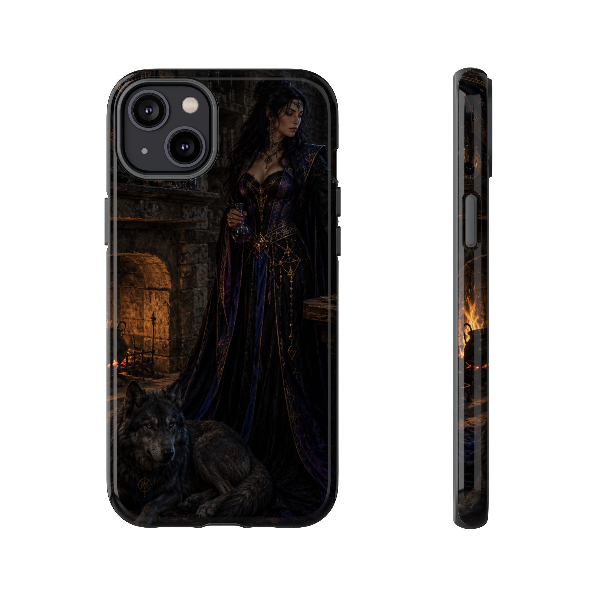 Gothic Witch Phone Case — Dark Fantasy Wolf & Fireplace Tough Case