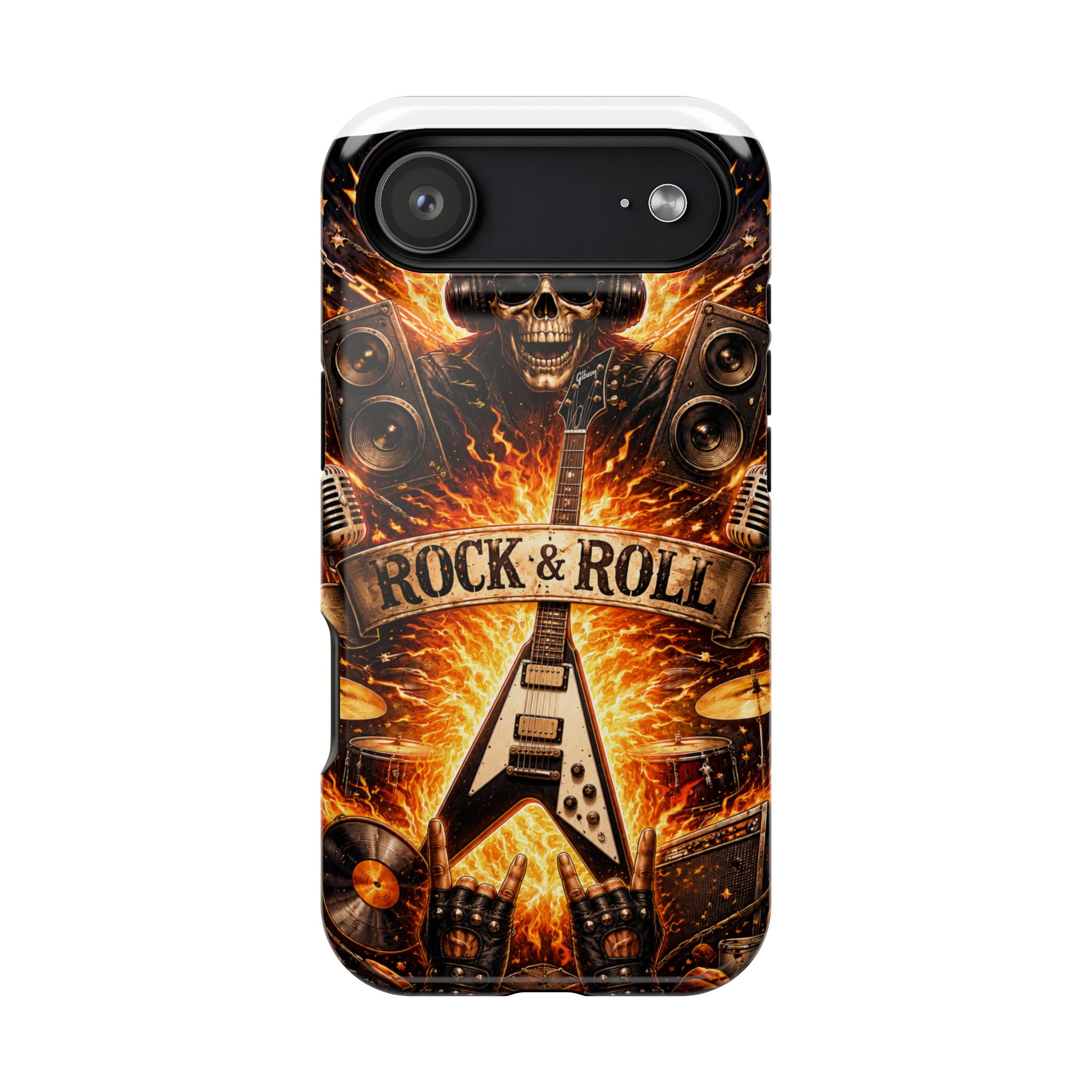 Rock & Roll Skull Guitar Phone Case — Magnetic Impact-Resistant