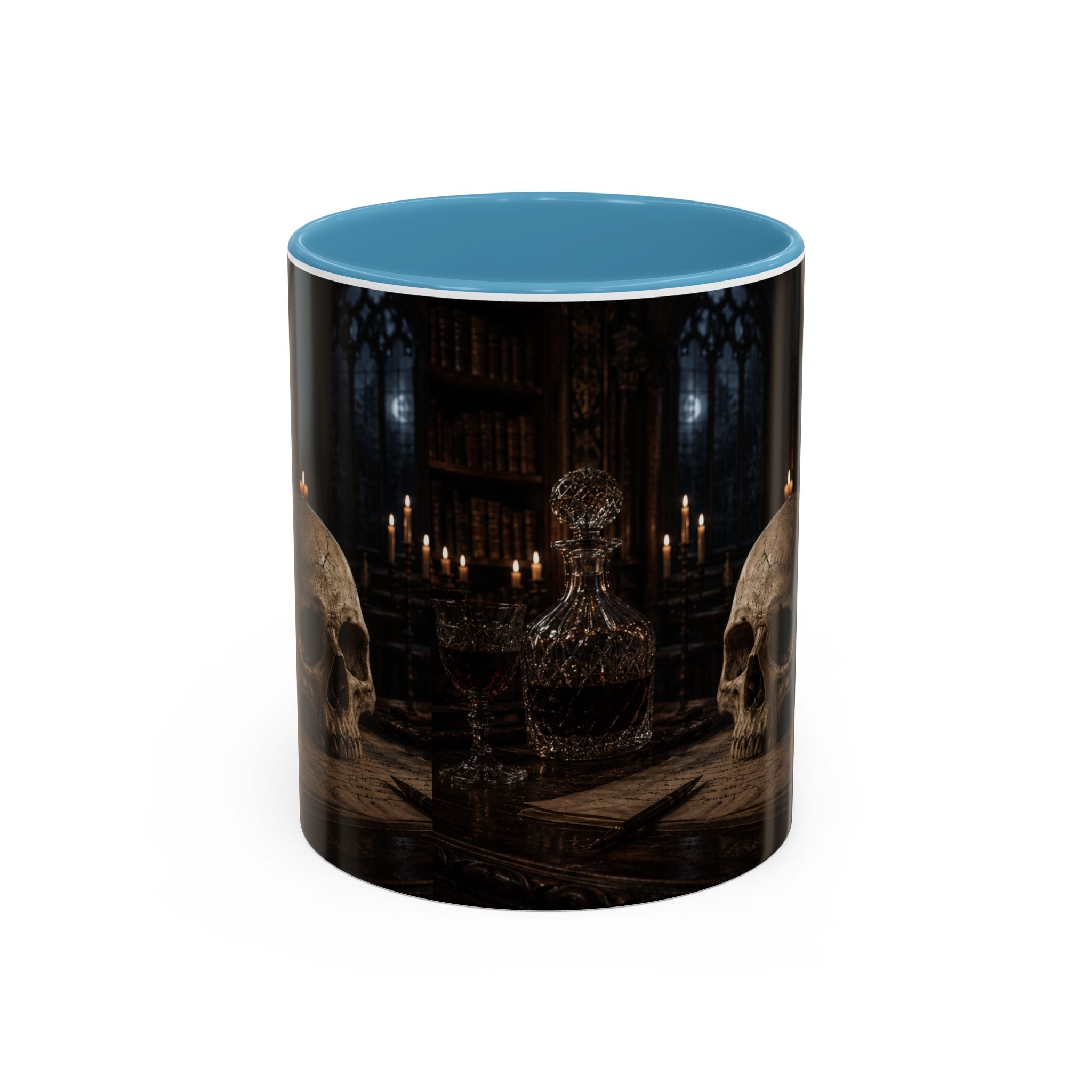 Gothic Skull Coffee Mug — Candlelit Occult Library Accent Mug (11/15oz)