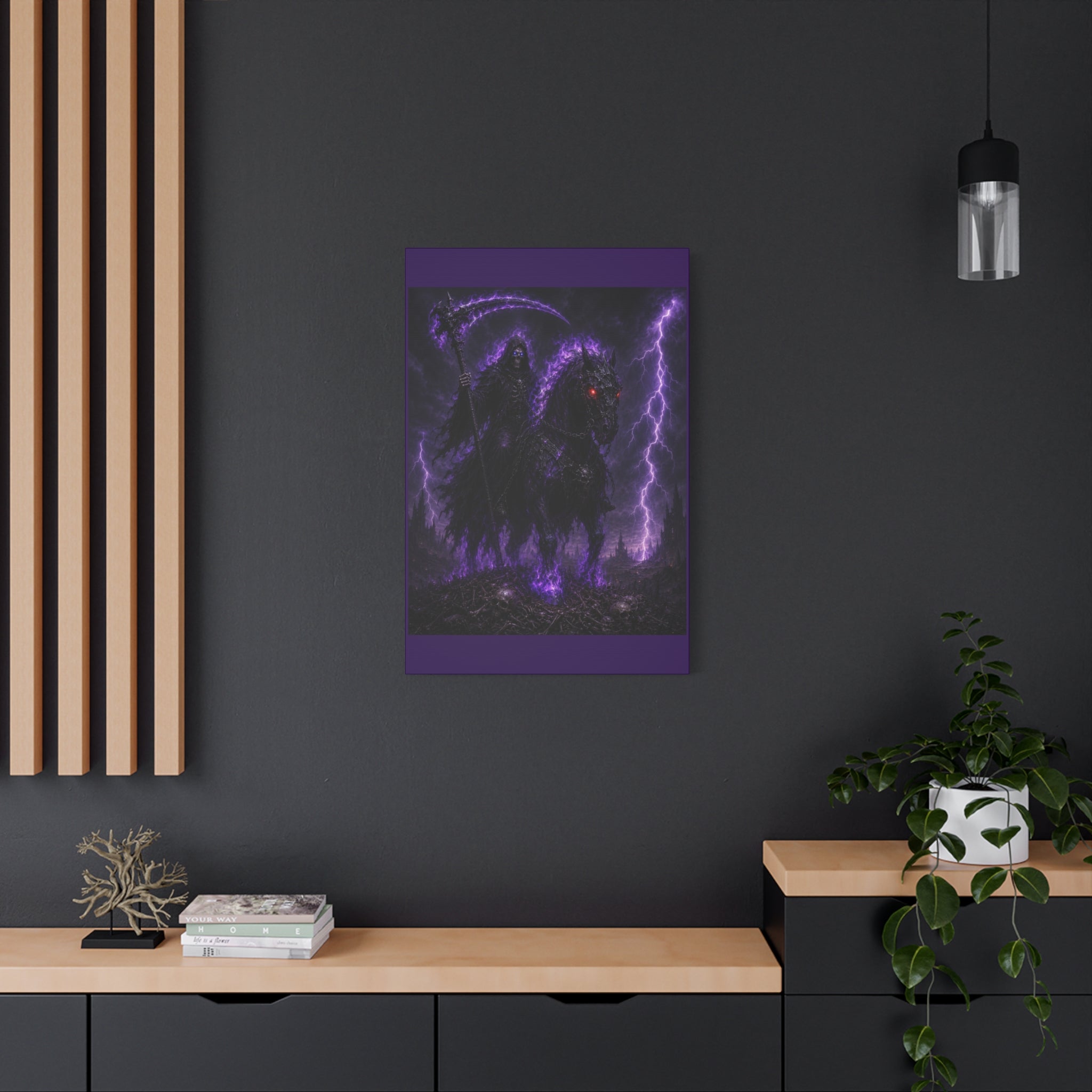 Dark Reaper on Shadow Steed Matte Canvas Print — Gothic Wall Art