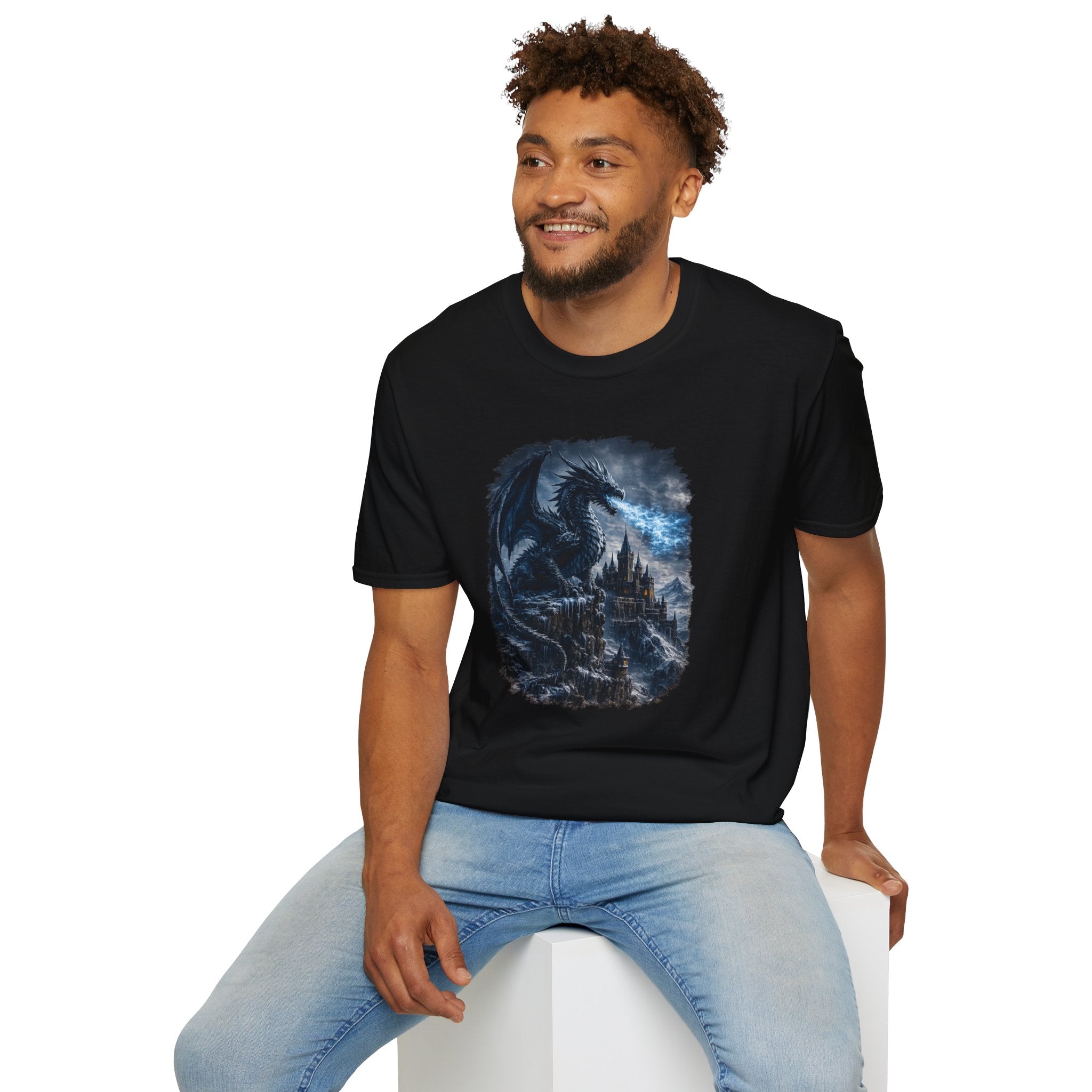 Ice Dragon Castle Graphic T-Shirt — Mystical Night Fantasy Tee