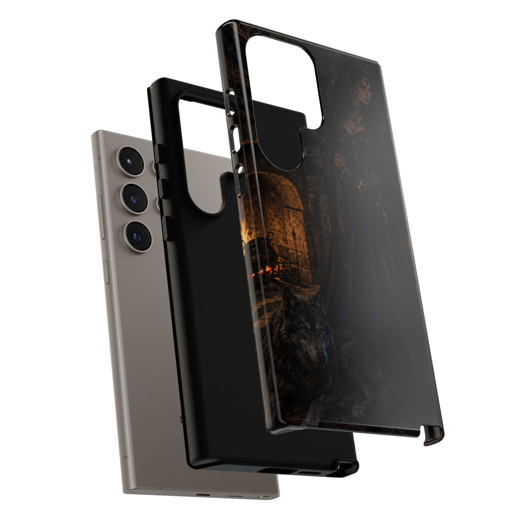 Gothic Witch Phone Case — Dark Fantasy Wolf & Fireplace Tough Case
