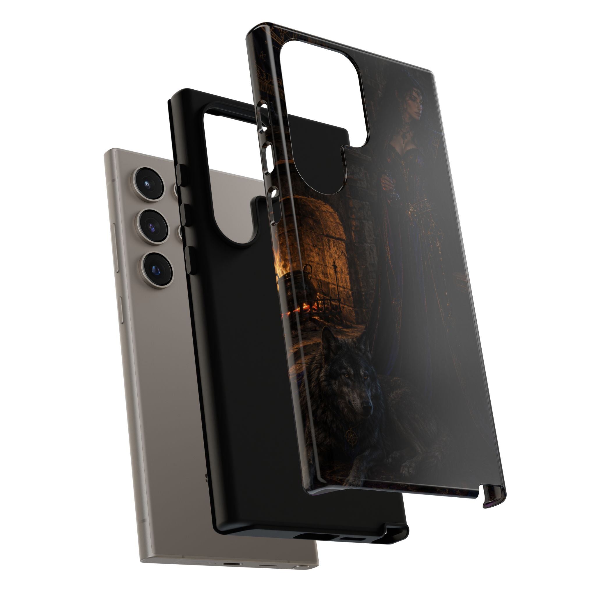 Gothic Witch Phone Case — Dark Fantasy Wolf & Fireplace Tough Case