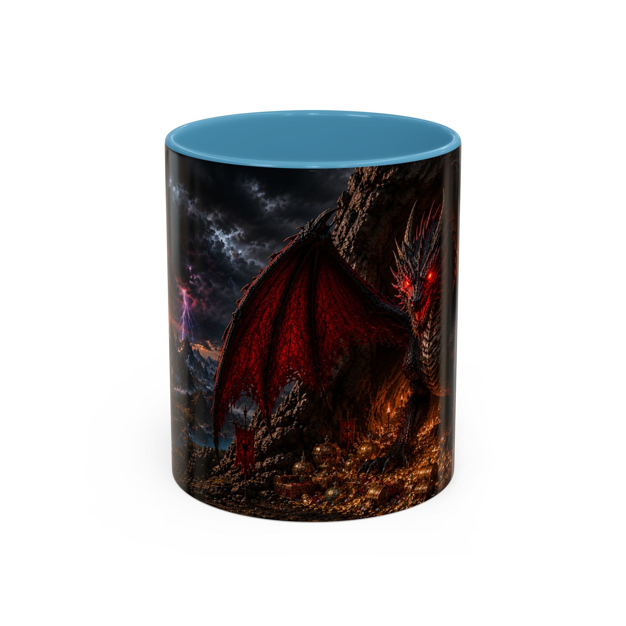 Dragon Coffee Mug — Dark Fantasy Red-Eyed Dragon Accent Mug (11/15oz)