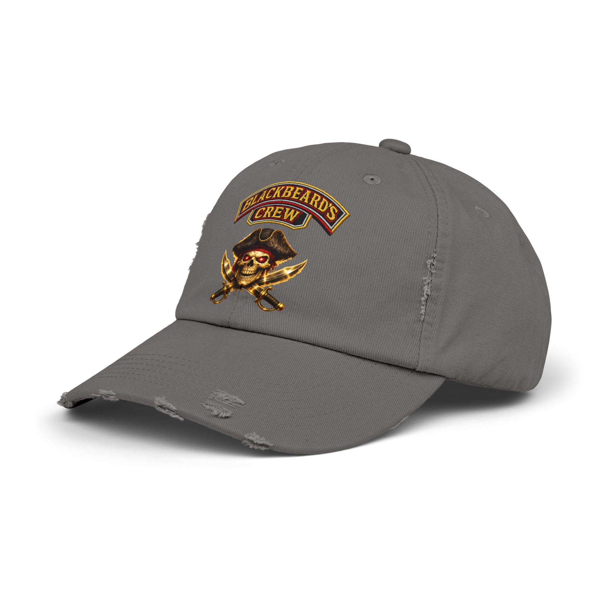 Blackbeard's Crew Distressed Baseball Cap — Pirate Skull Patch Hat