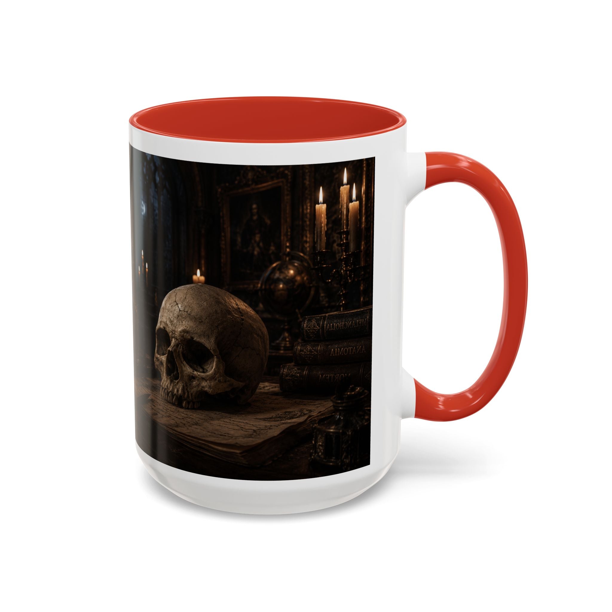 Gothic Skull Coffee Mug — Candlelit Occult Library Accent Mug (11/15oz)