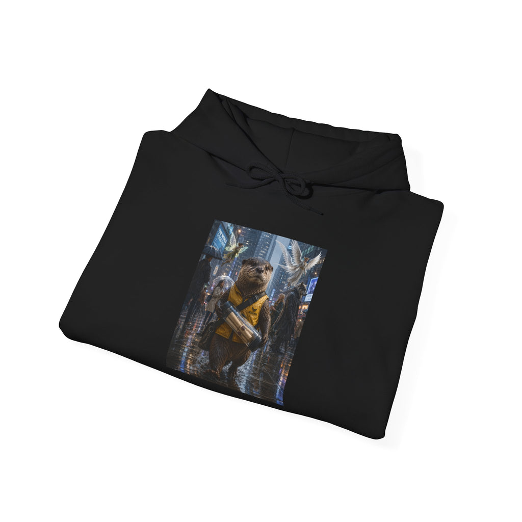Messenger Otter Hoodie — Urban Wildlife Graphic Sweatshirt