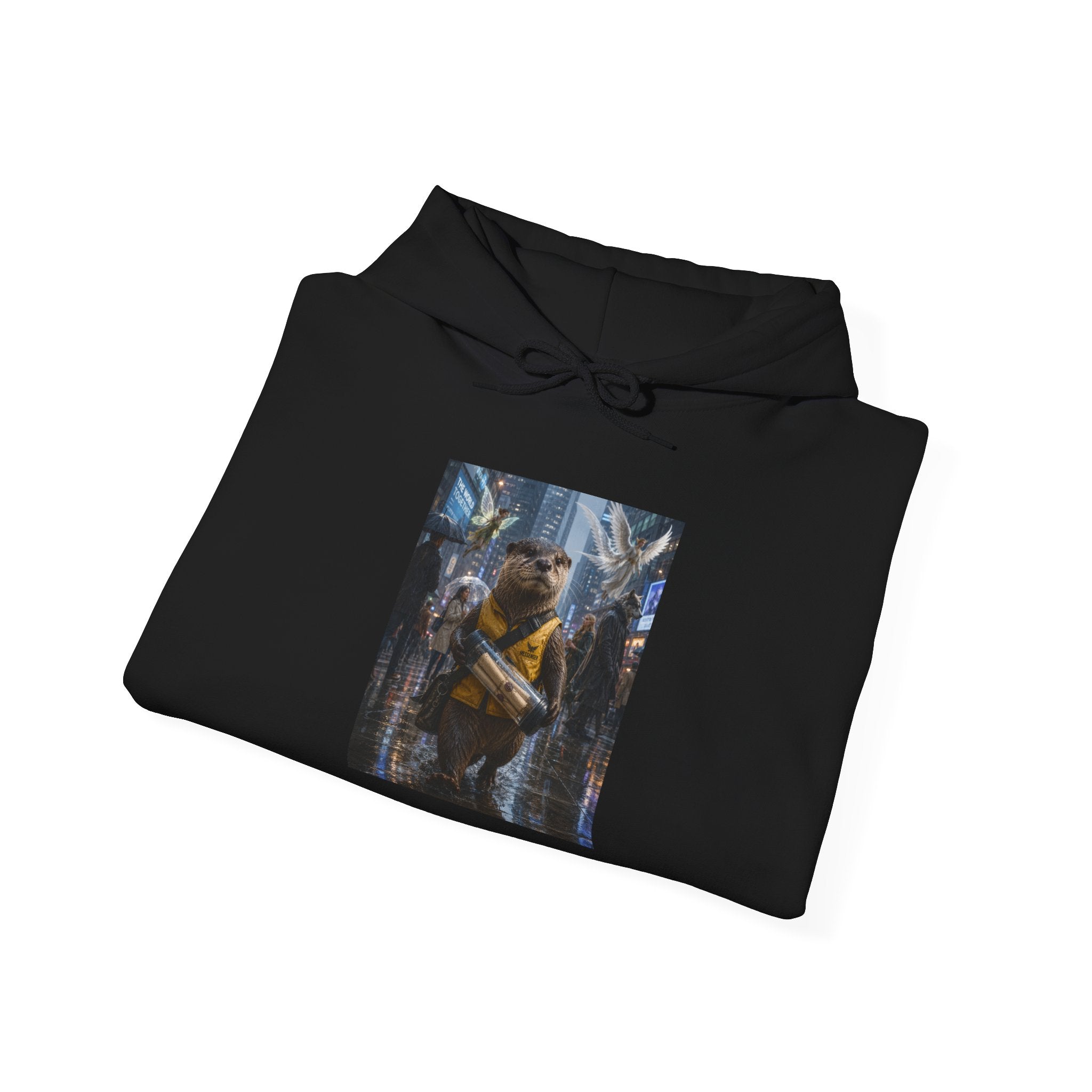 Messenger Otter Hoodie — Urban Wildlife Graphic Sweatshirt