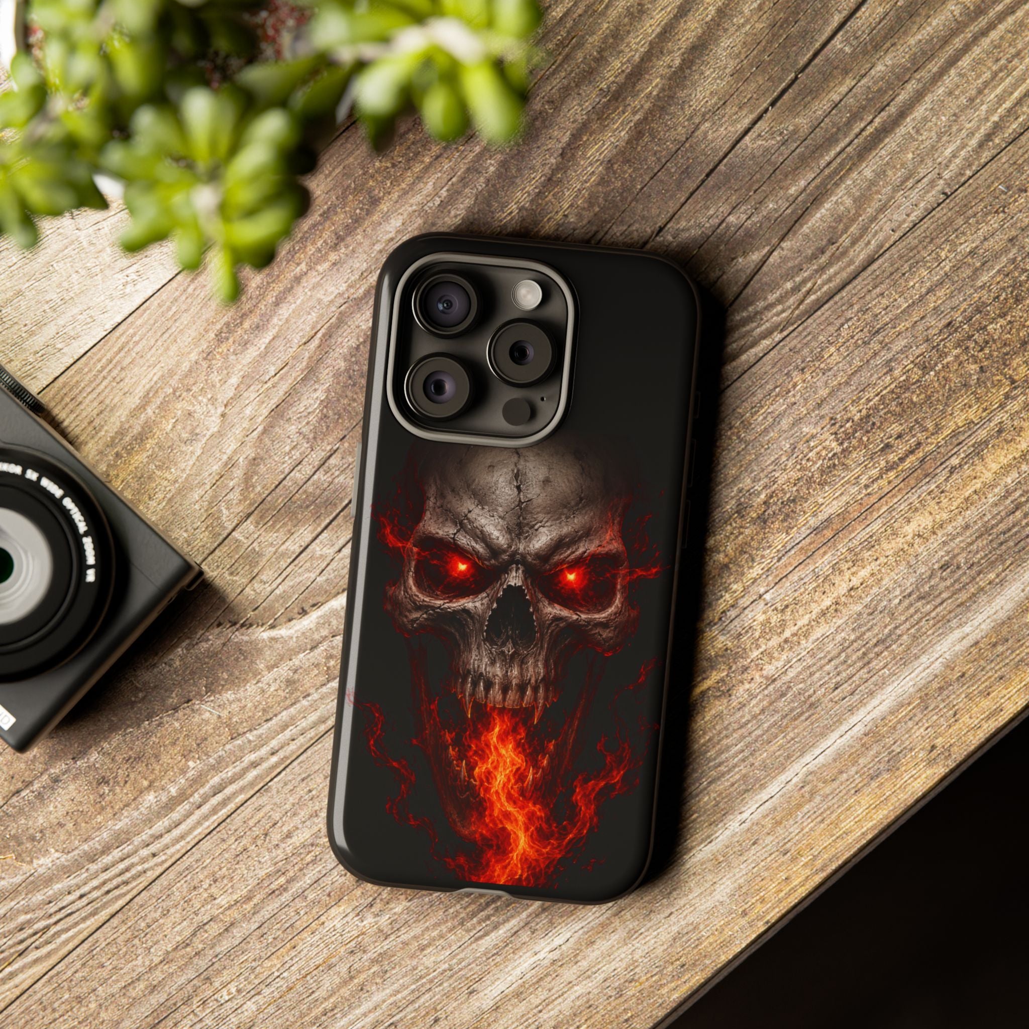 Flaming Skull Tough Case — Heavy-Duty Phone Case with Red-Eye Skull Design