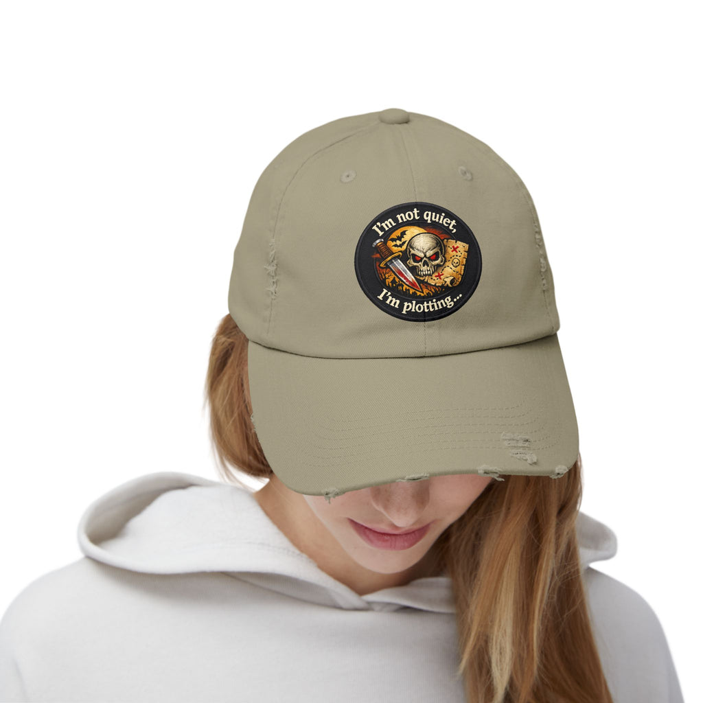 Skull & Map Distressed Cap – "I'm Not Quiet, I'm Plotting" Hat