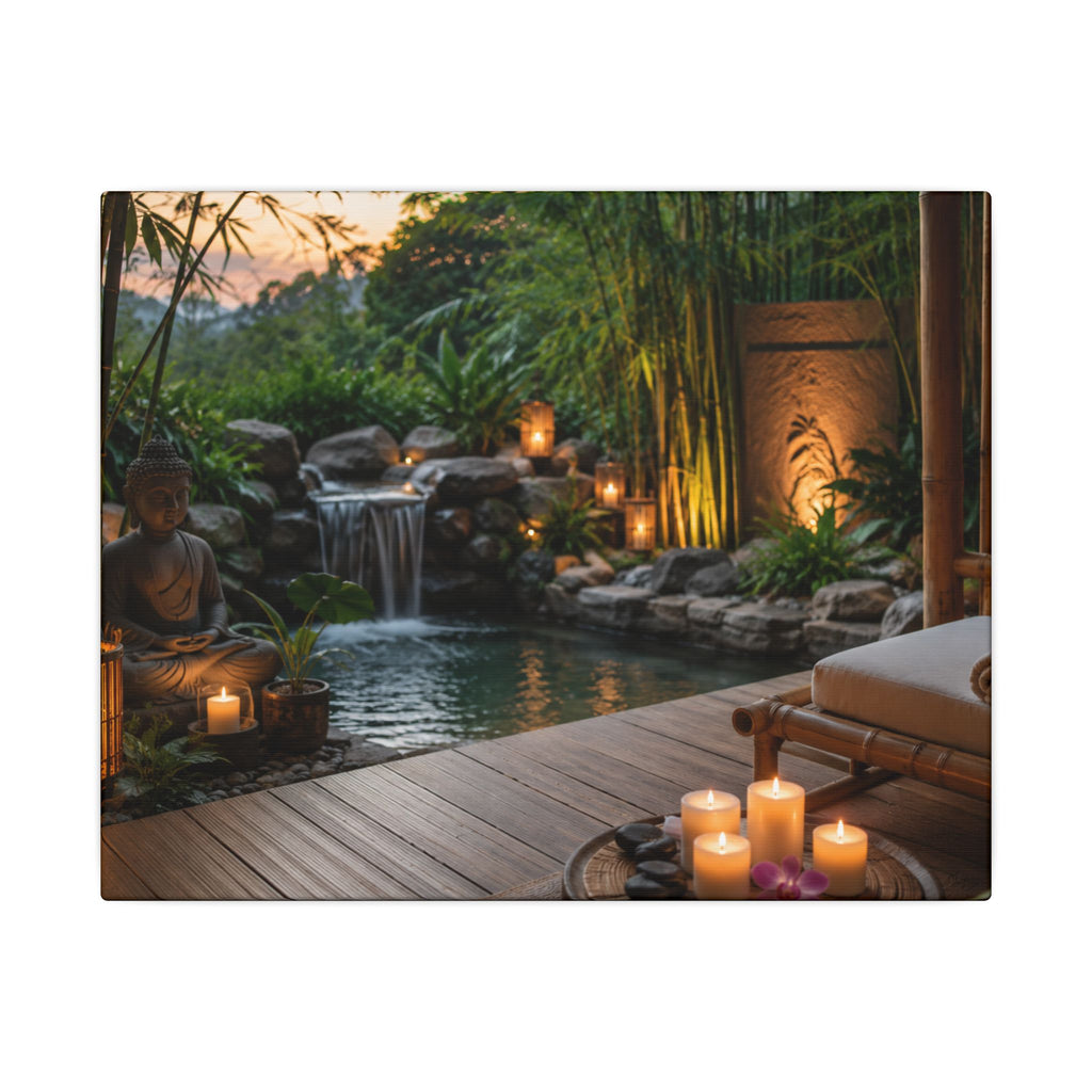 Zen Spa Retreat Canvas — Tranquil Bamboo Waterfall Wall Art