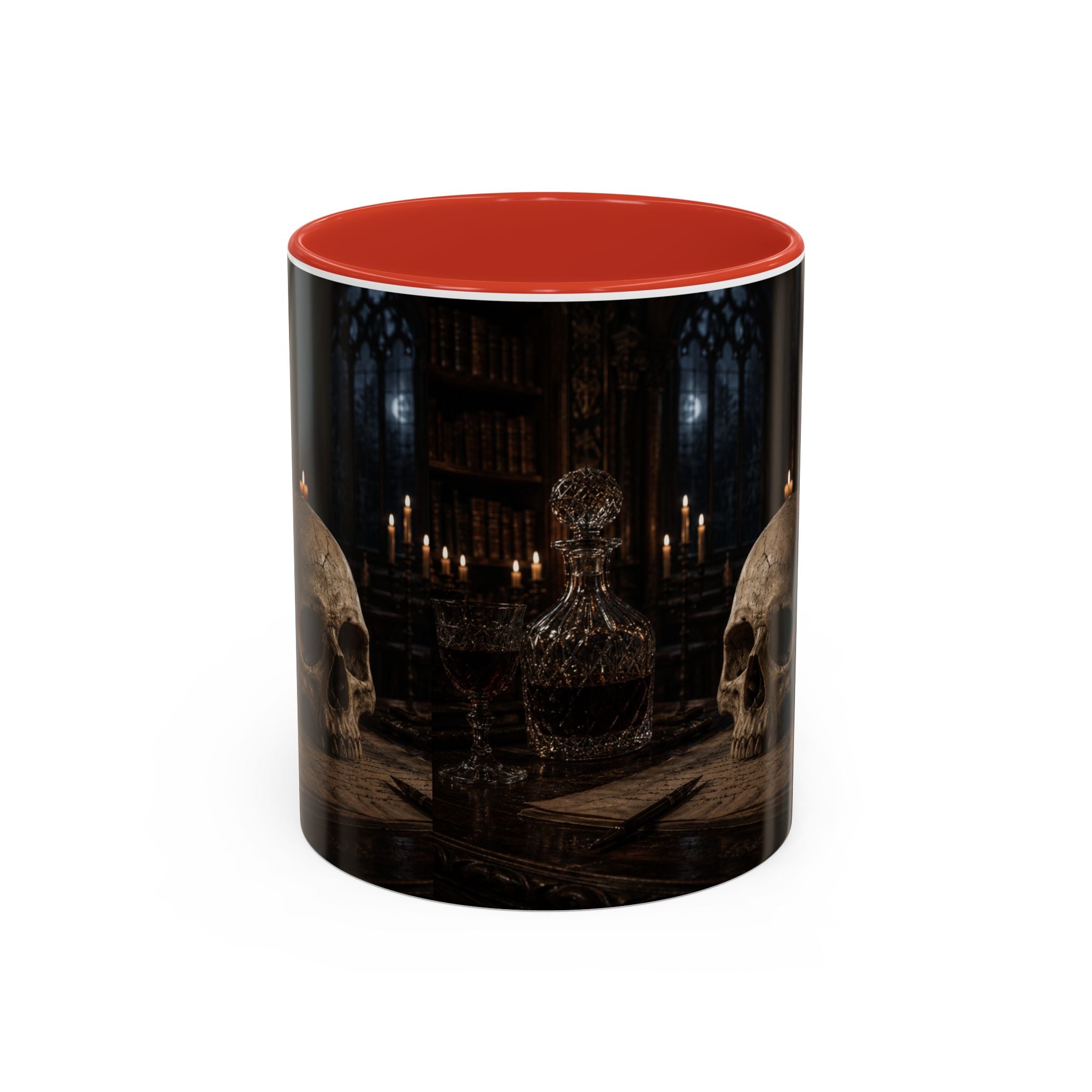 Gothic Skull Coffee Mug — Candlelit Occult Library Accent Mug (11/15oz)