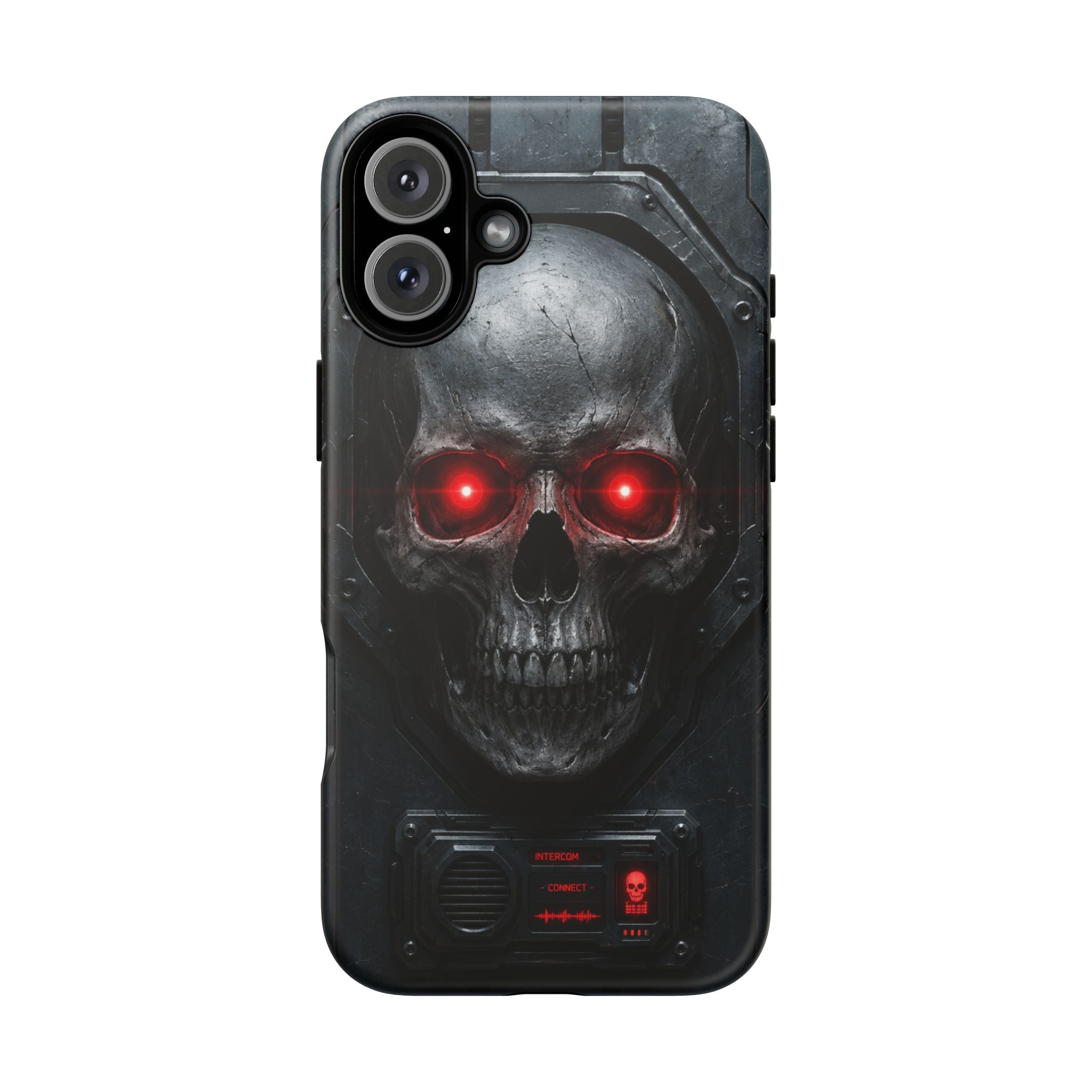 Skull Sentinel Phone Case — Red-Eyed Tactical Skull Protective Case